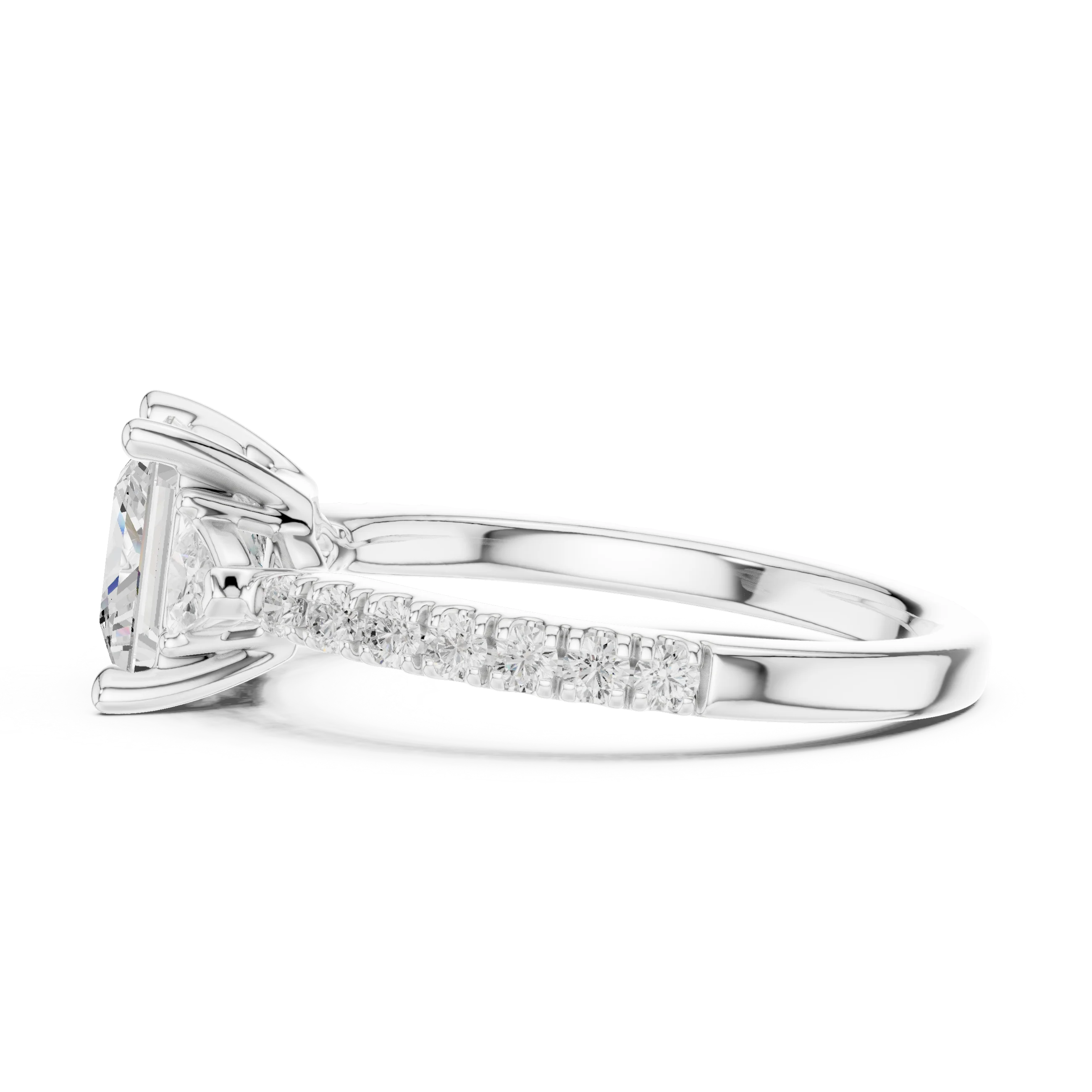 Princess Cut Diamond Three-Stone Engagement Ring with Pave Band