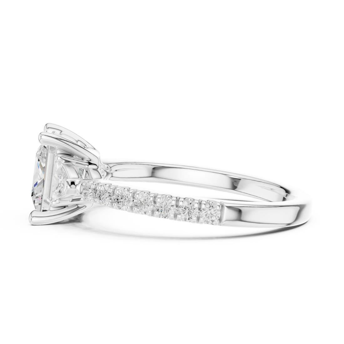 Princess Cut Diamond Three-Stone Engagement Ring with Pave Band