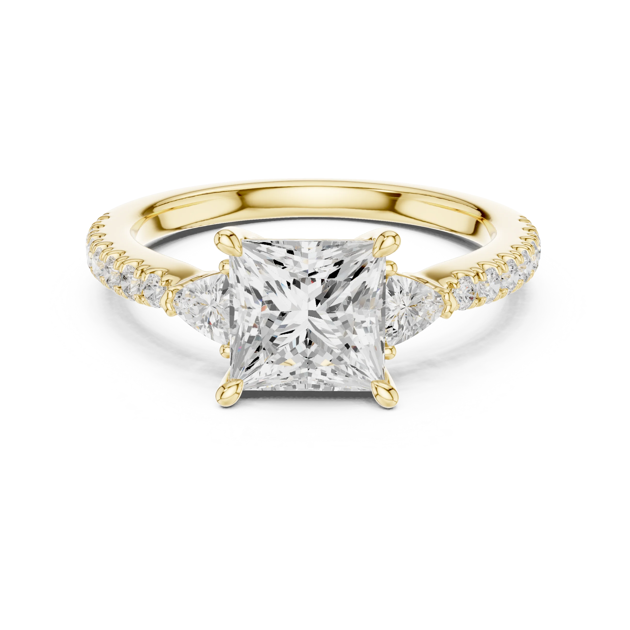 Princess Cut Diamond Three-Stone Engagement Ring with Pave Band