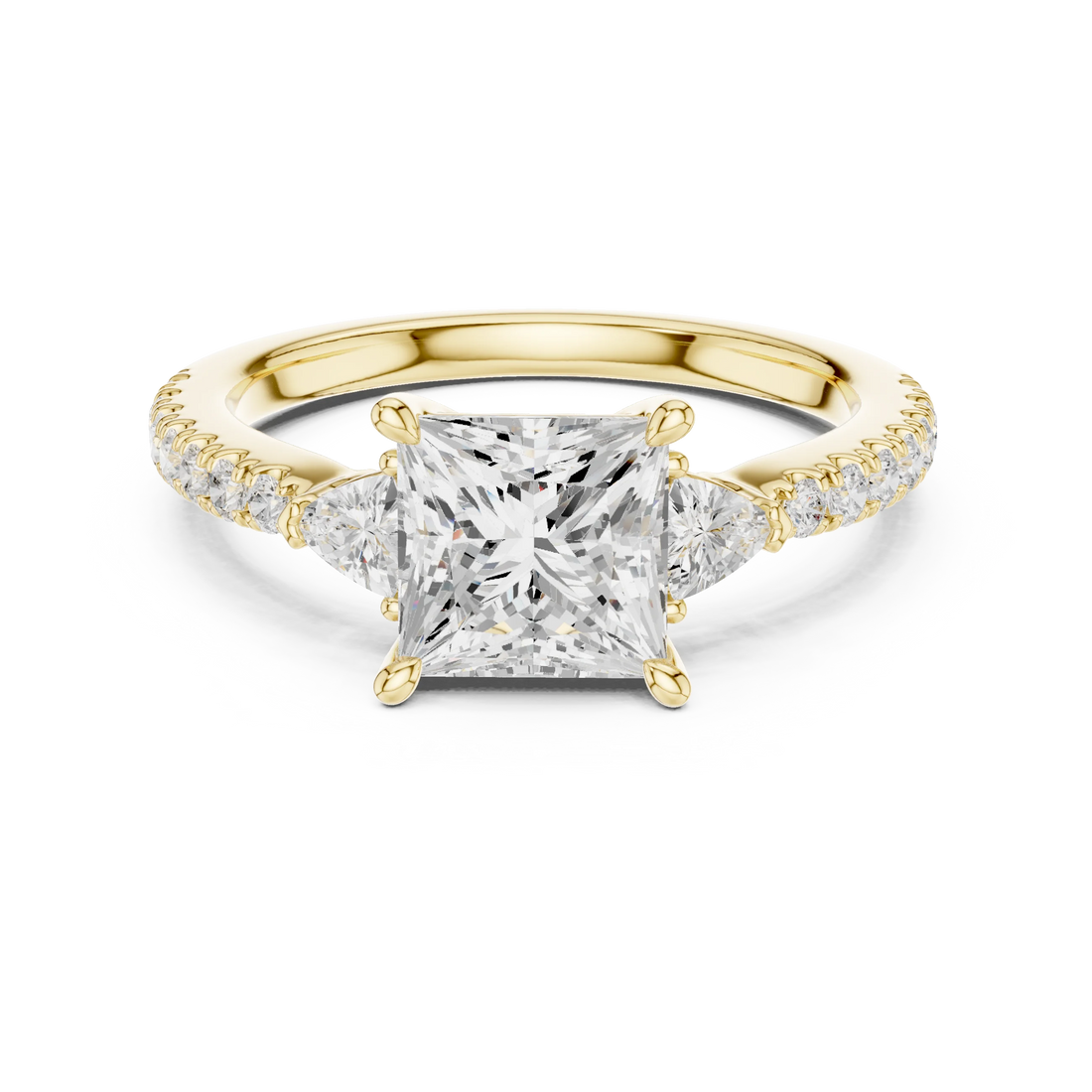 Princess Cut Diamond Three-Stone Engagement Ring with Pave Band