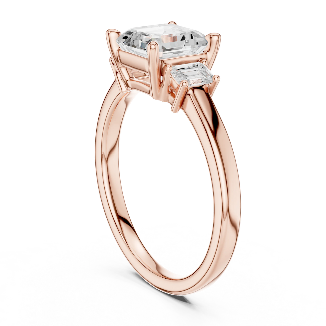 Asscher Shape Diamond Three-Stone Engagement Ring