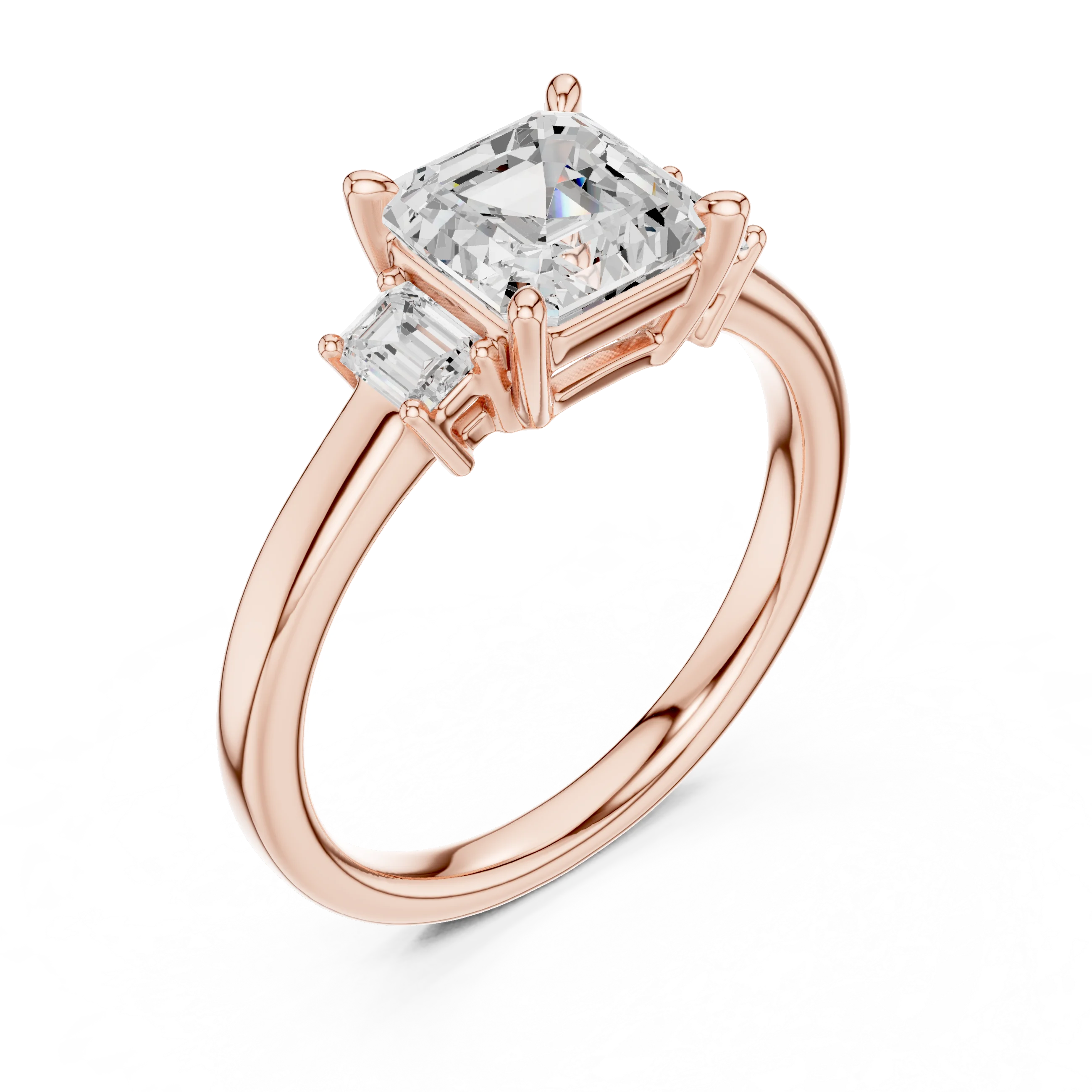Asscher Shape Diamond Three-Stone Engagement Ring