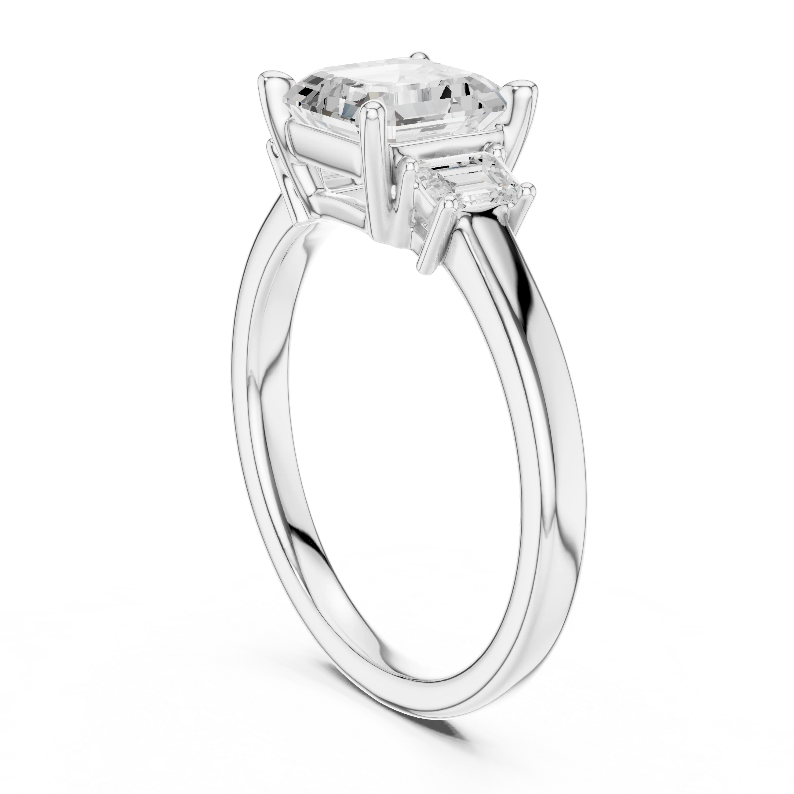 Asscher Shape Diamond Three-Stone Engagement Ring