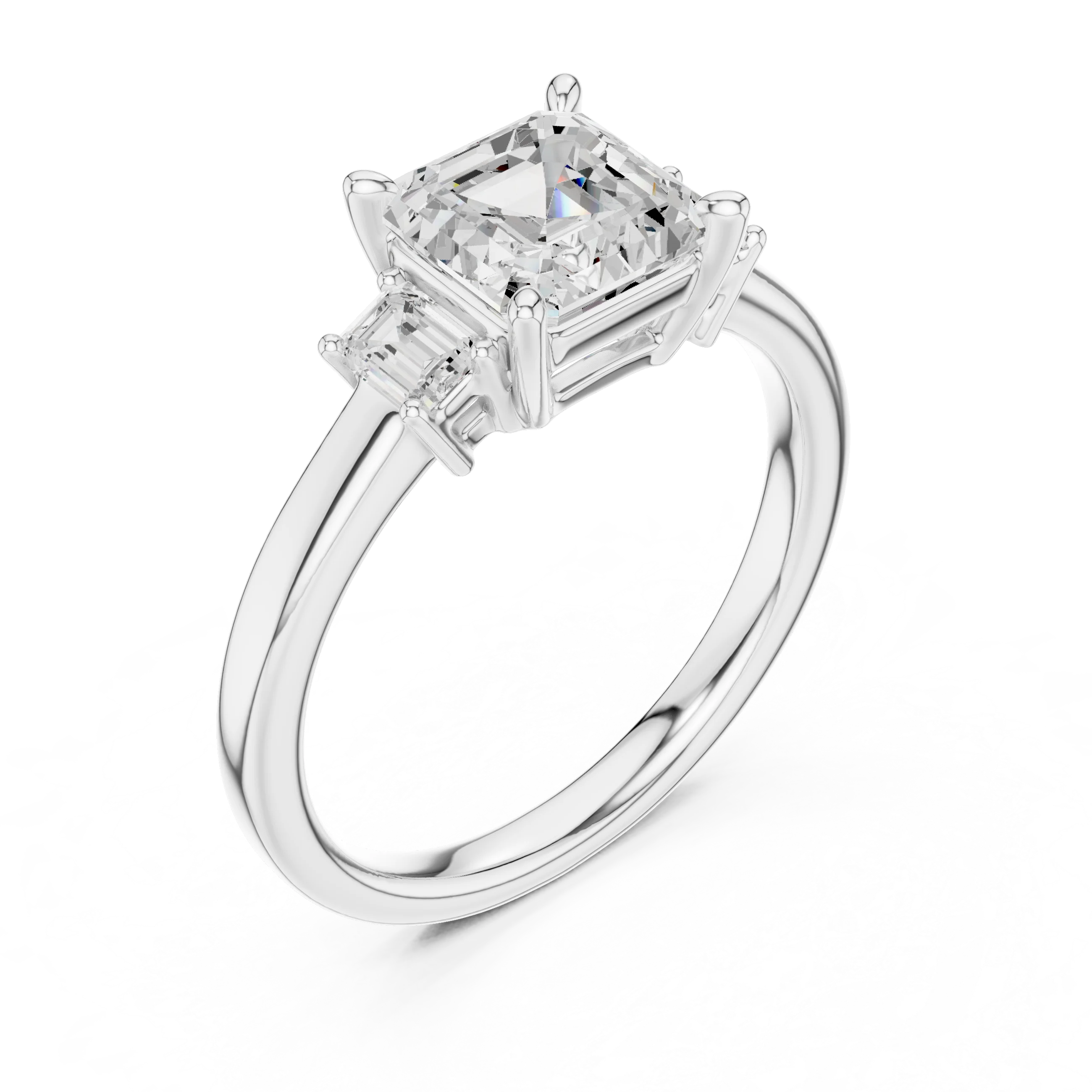 Asscher Shape Diamond Three-Stone Engagement Ring