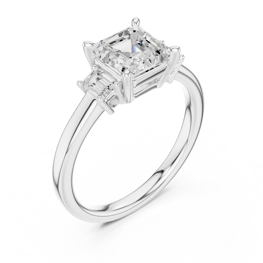 Asscher Shape Diamond Three-Stone Engagement Ring