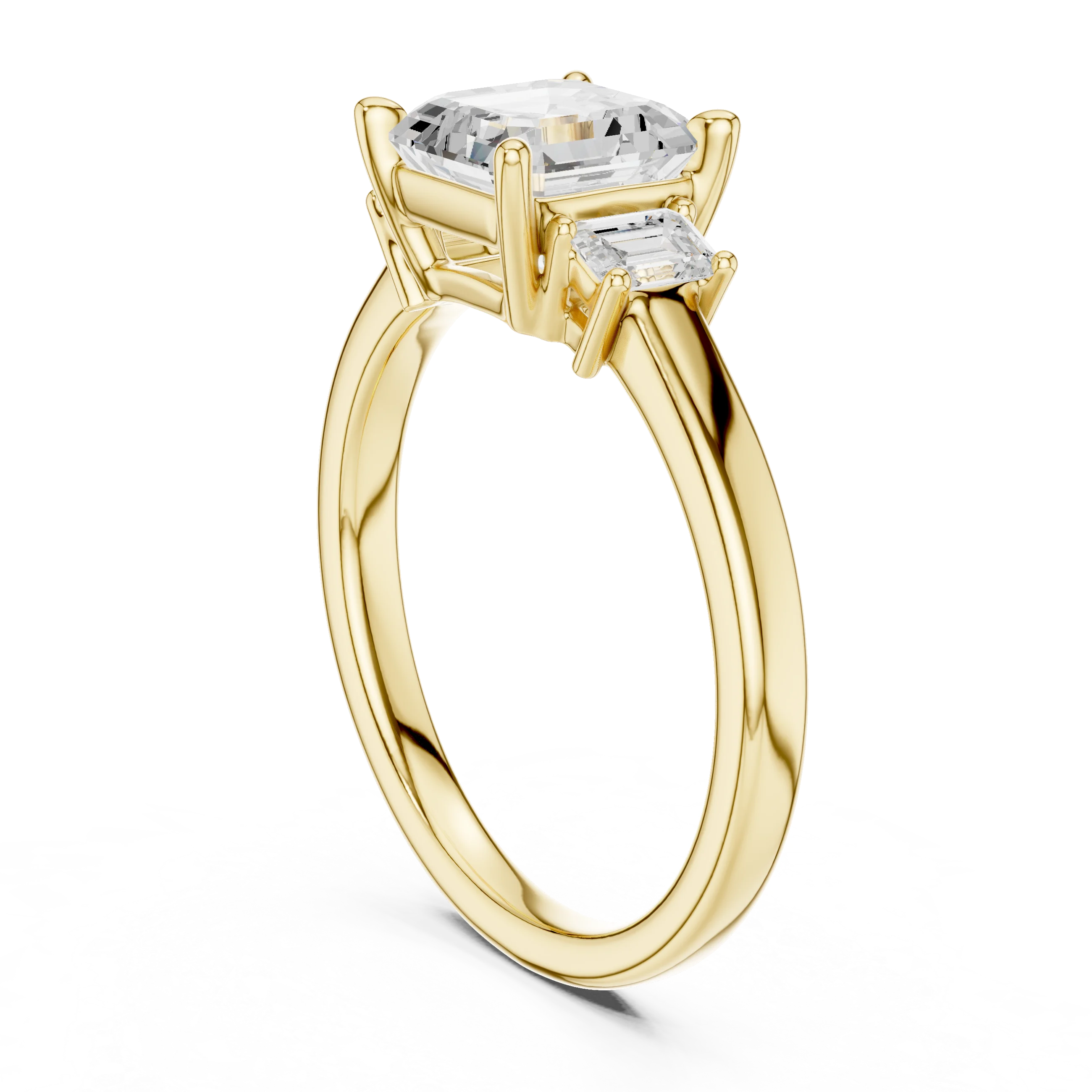 Asscher Shape Diamond Three-Stone Engagement Ring