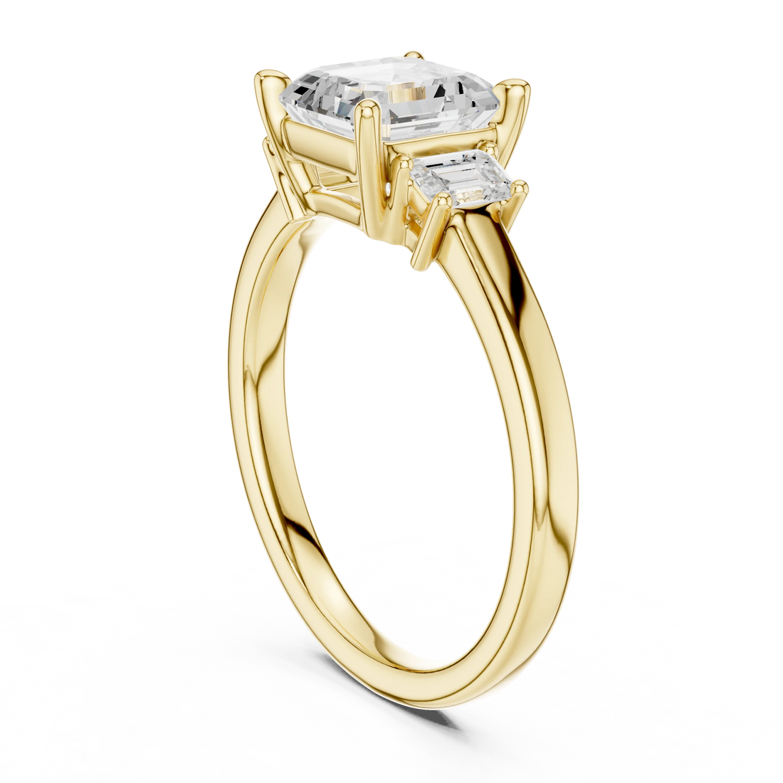 Asscher Shape Diamond Three-Stone Engagement Ring