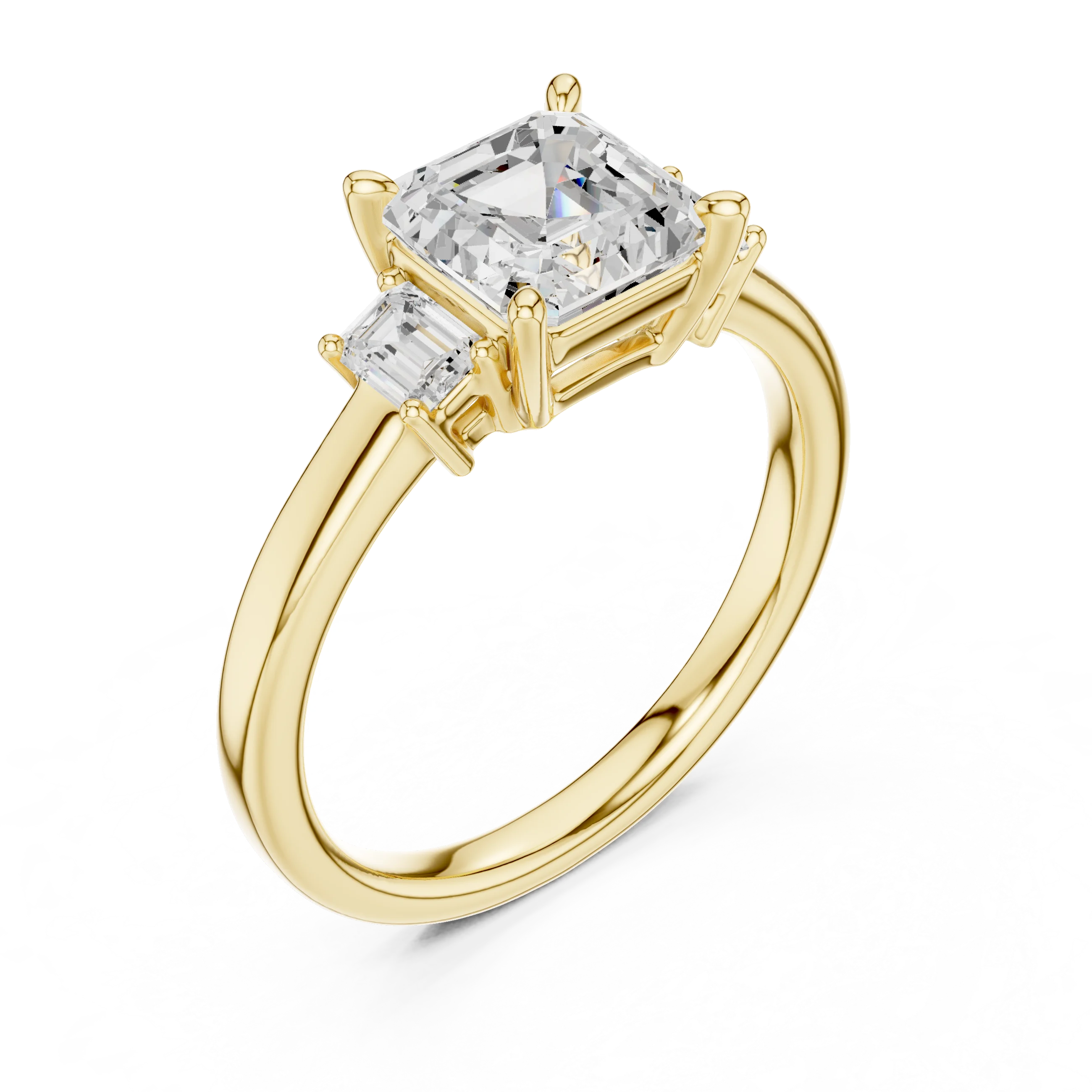 Asscher Shape Diamond Three-Stone Engagement Ring