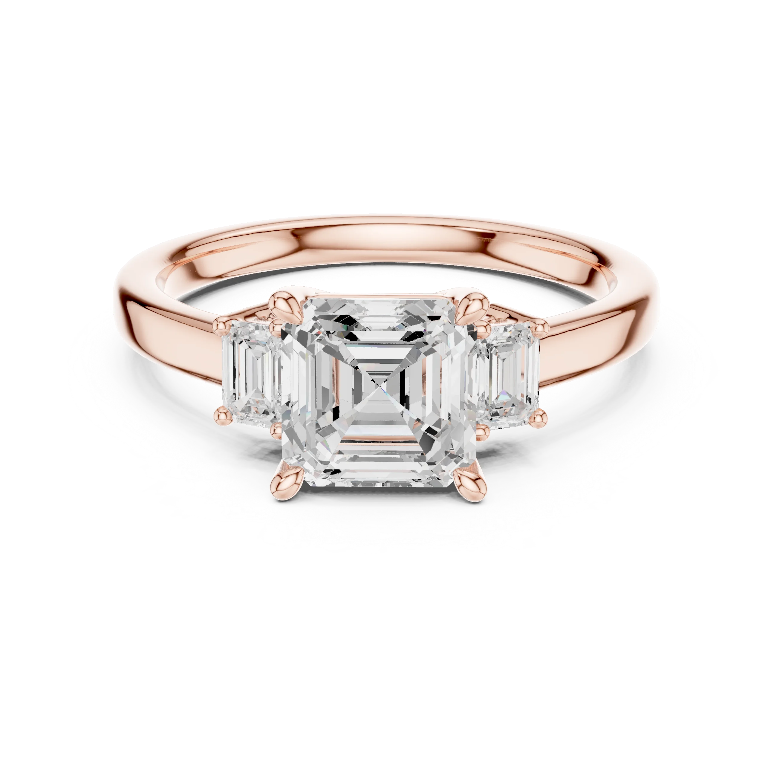 Asscher Shape Diamond Three-Stone Engagement Ring