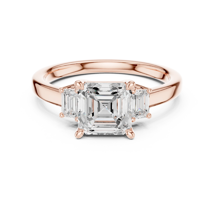 Asscher Shape Diamond Three-Stone Engagement Ring
