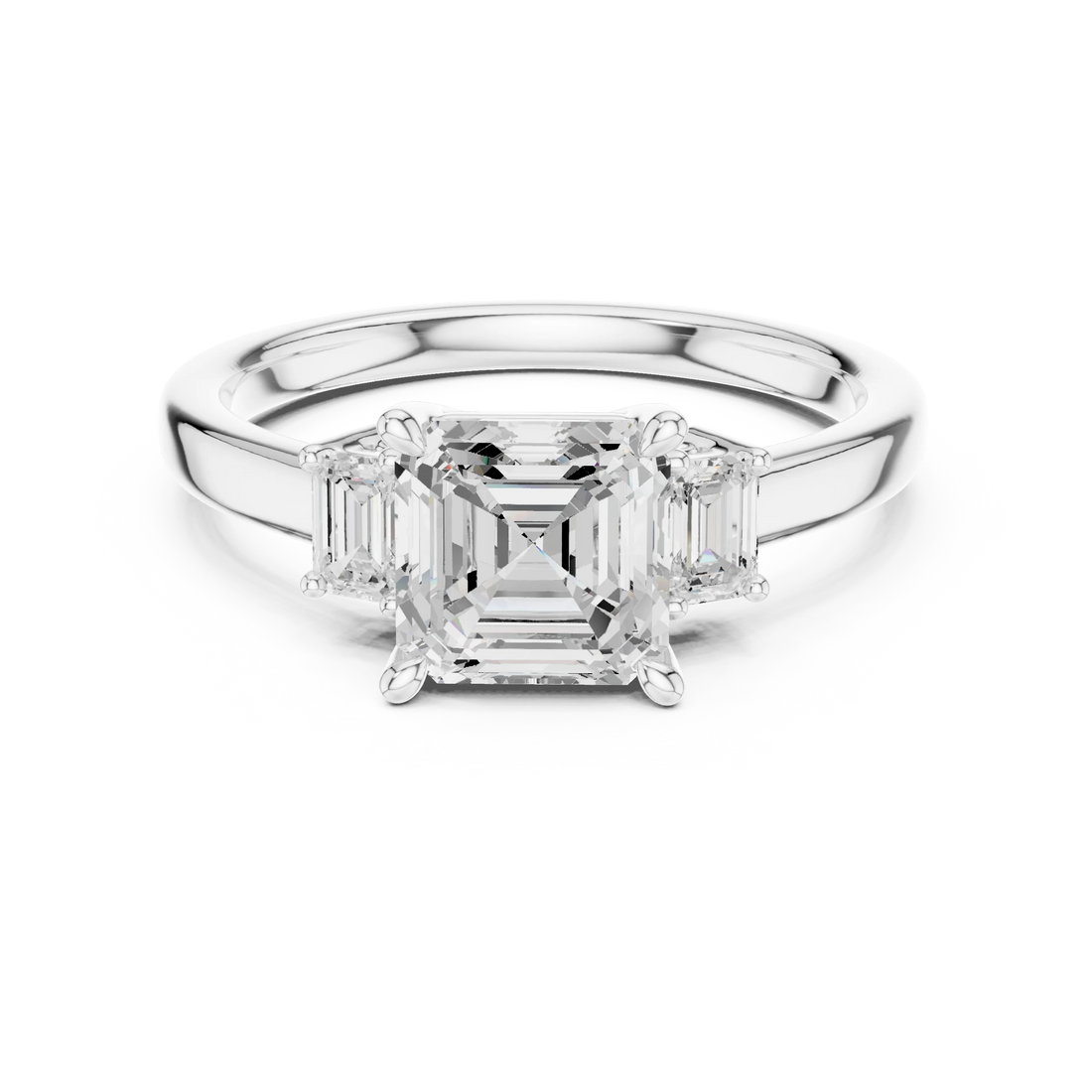 Asscher Shape Diamond Three-Stone Engagement Ring