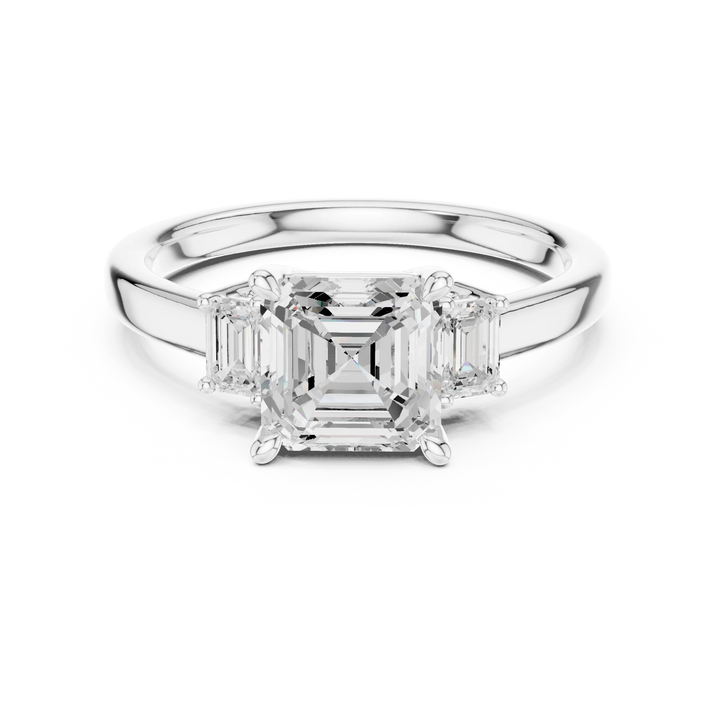Asscher Shape Diamond Three-Stone Engagement Ring