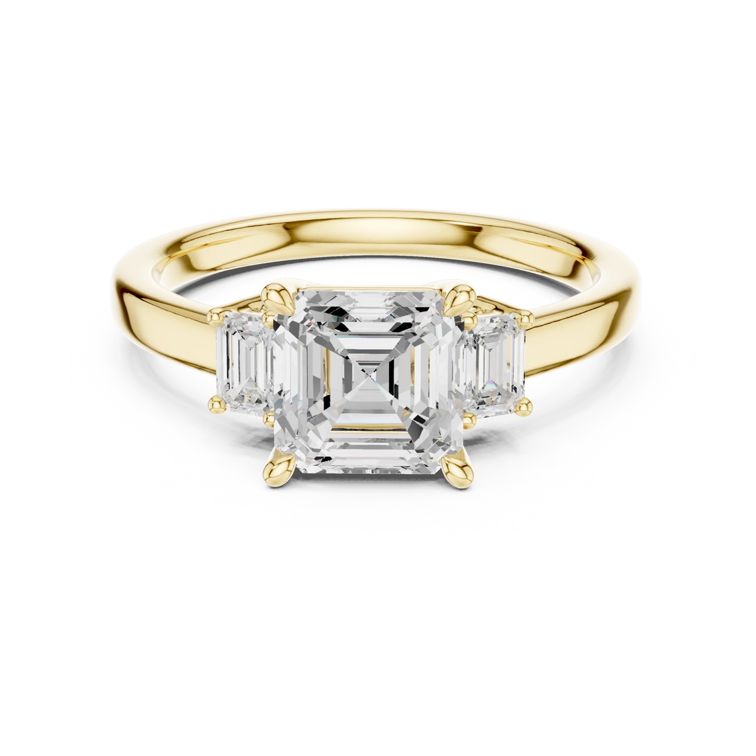 Asscher Shape Diamond Three-Stone Engagement Ring