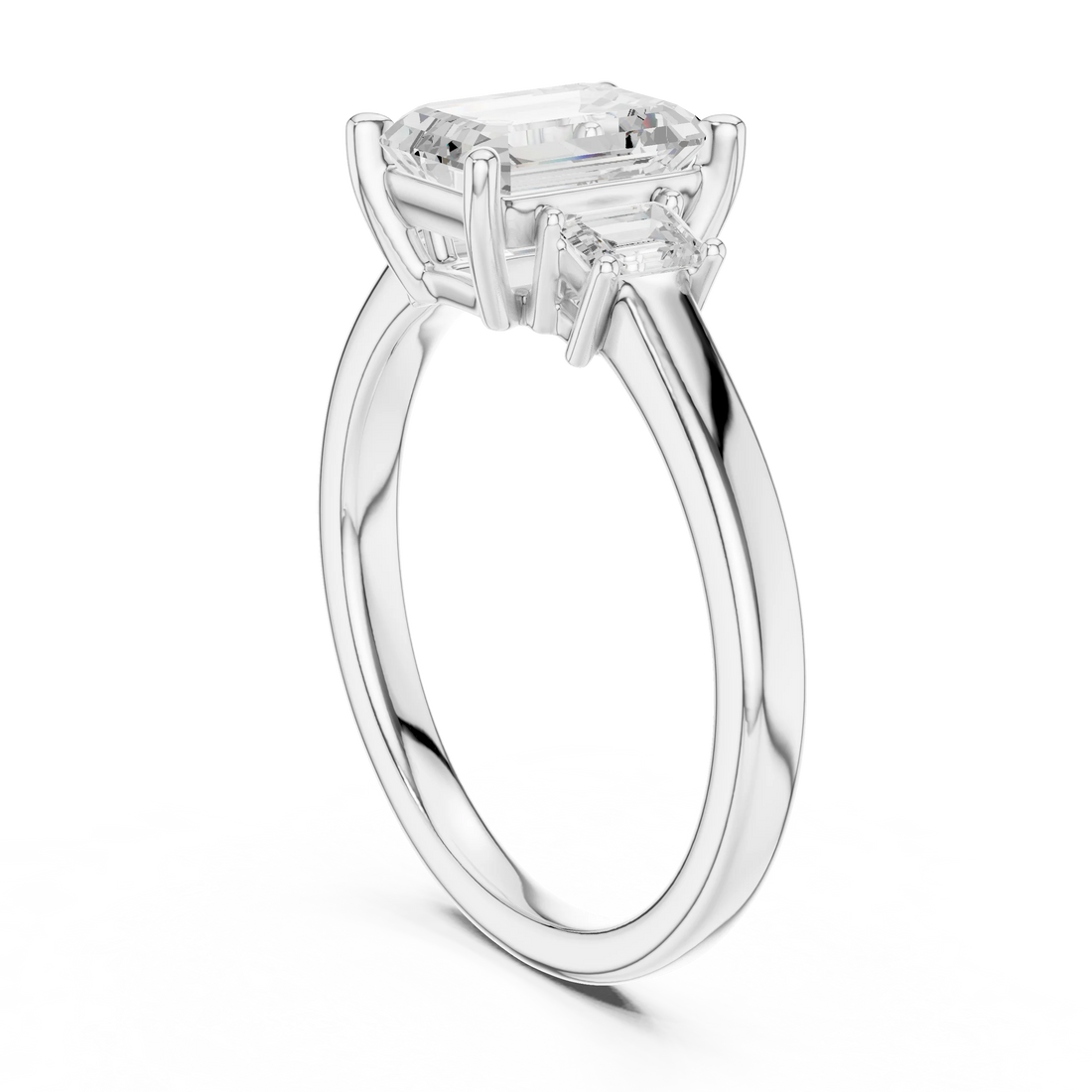 Emerald Cut Diamond Three-Stone Engagement Ring