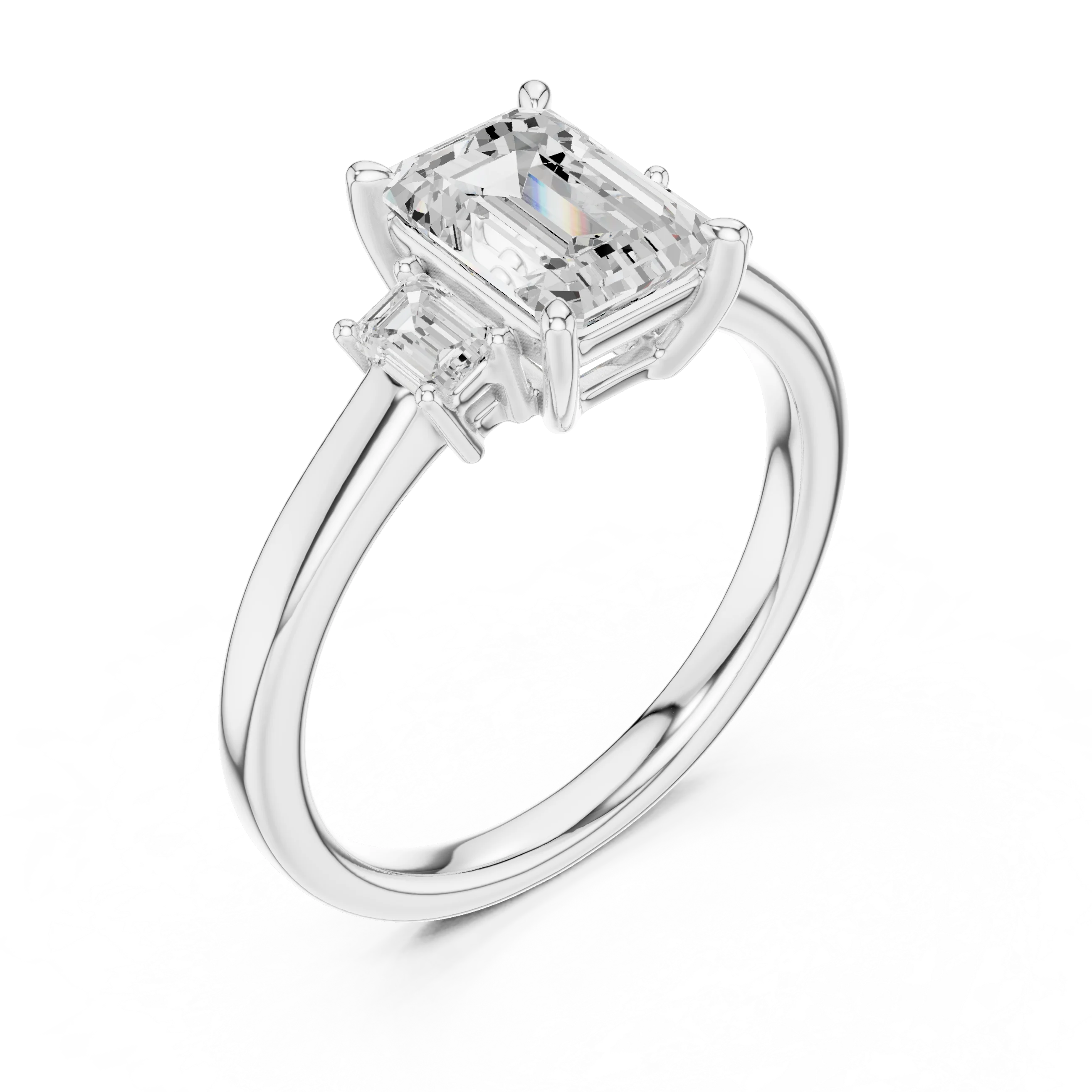 Emerald Cut Diamond Three-Stone Engagement Ring