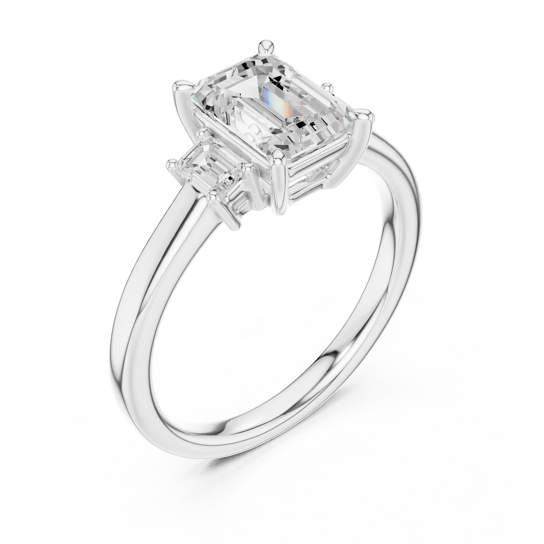 Emerald Cut Diamond Three-Stone Engagement Ring