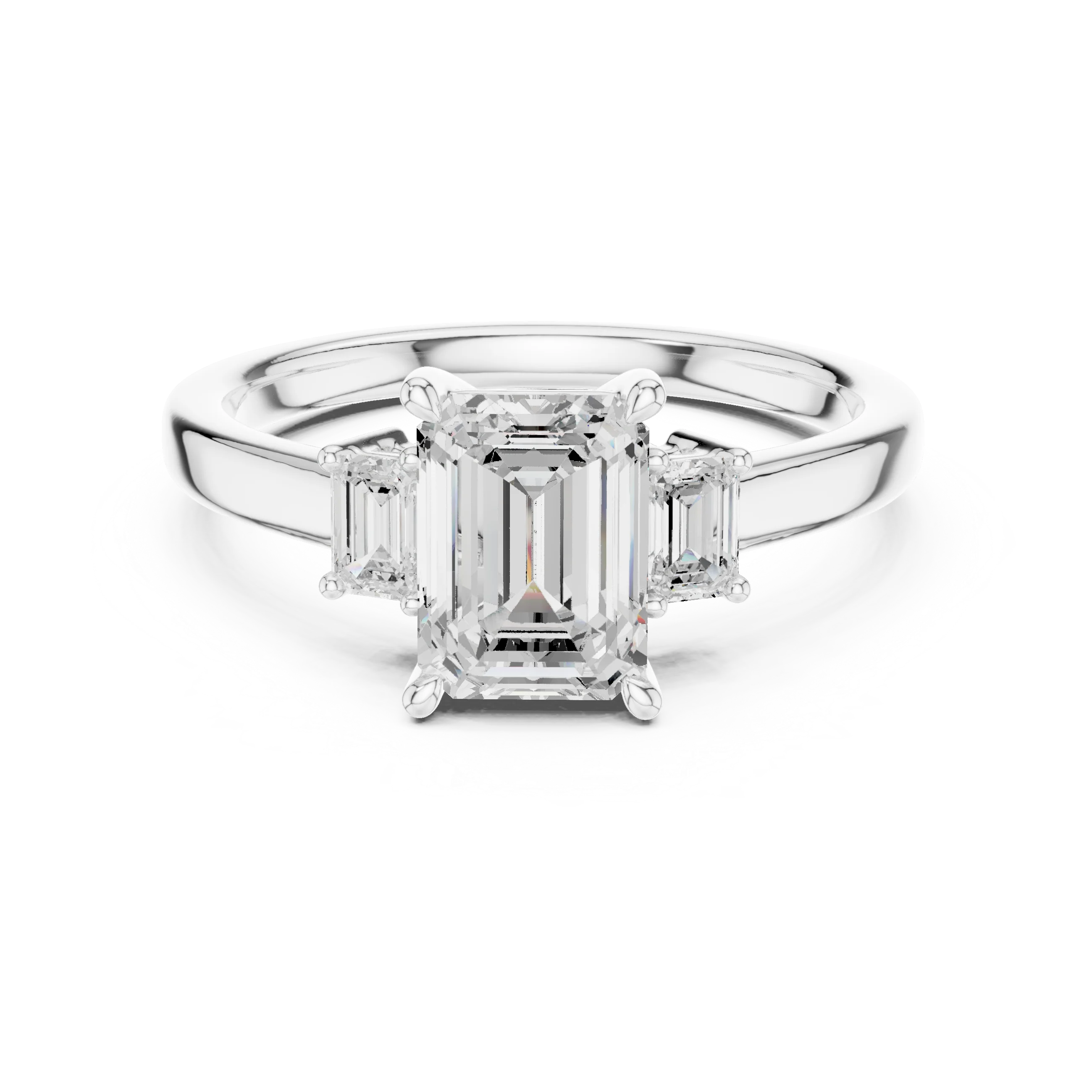 Emerald Cut Diamond Three-Stone Engagement Ring