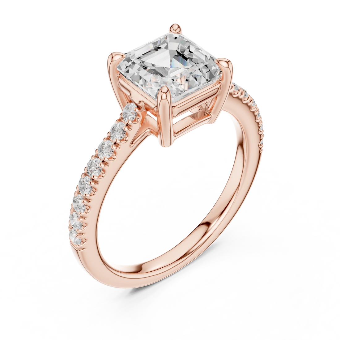 Asscher Cut Diamond Pave Band Engagement Ring