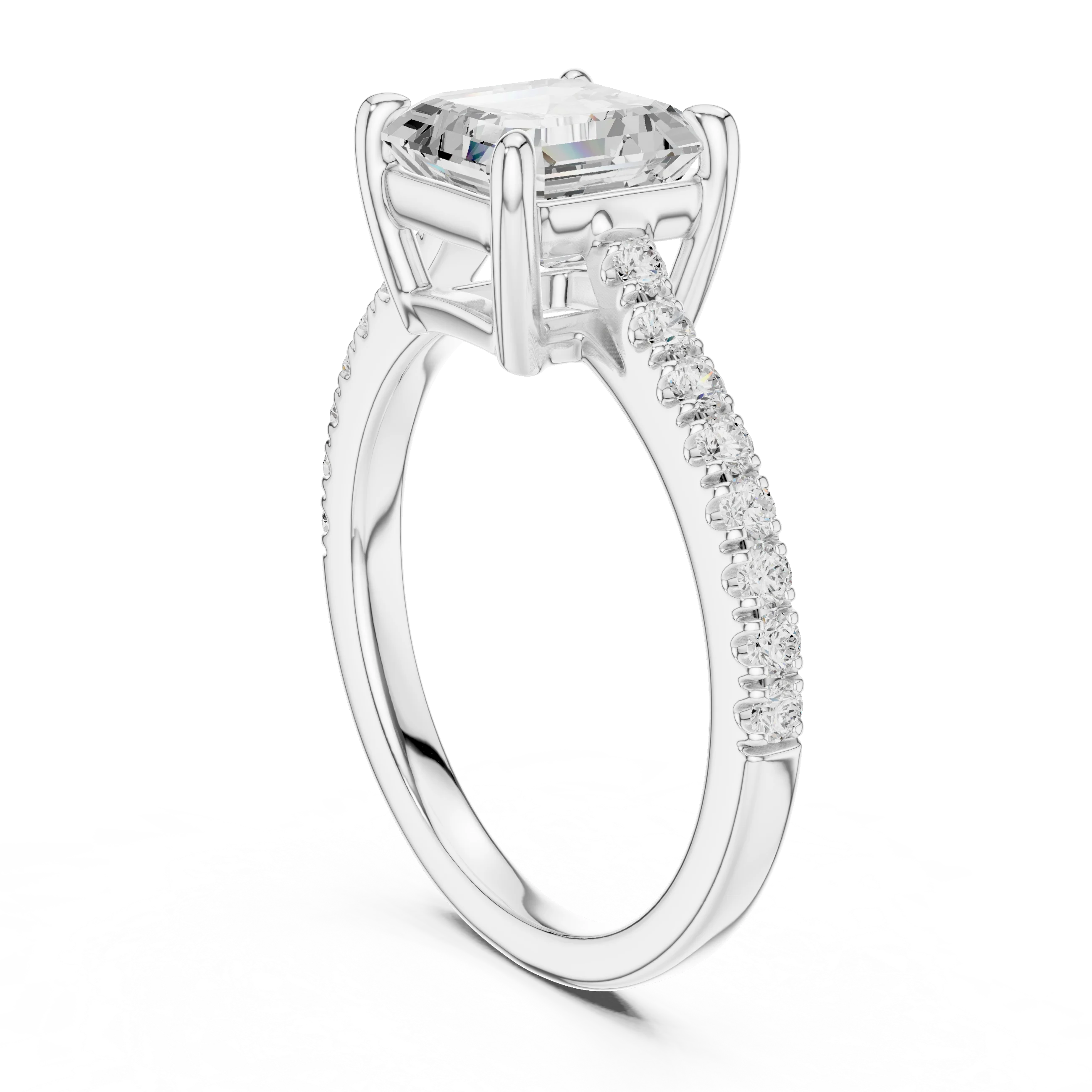 Asscher Cut Diamond Pave Band Engagement Ring