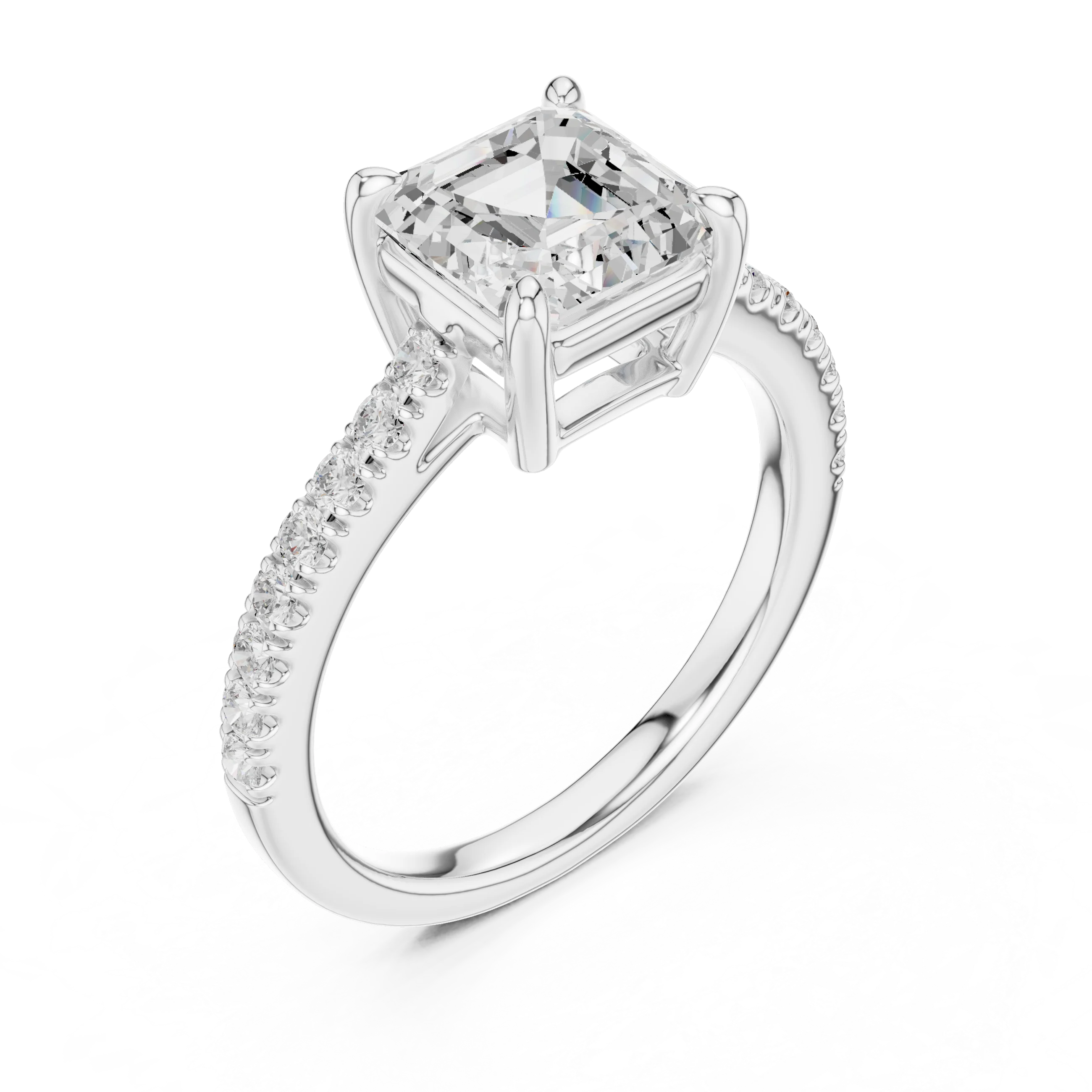 Asscher Cut Diamond Pave Band Engagement Ring