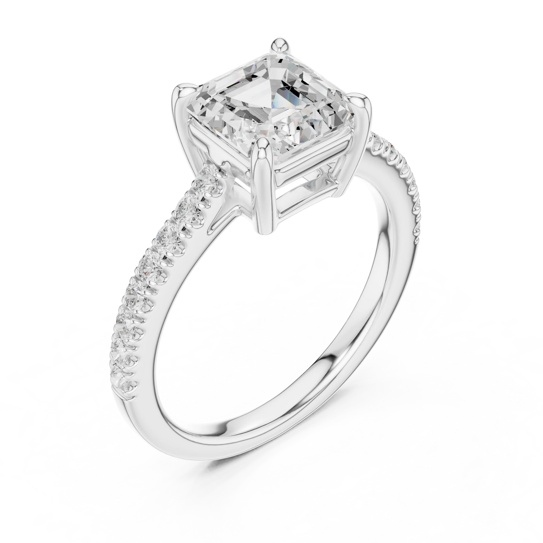 Asscher Cut Diamond Pave Band Engagement Ring