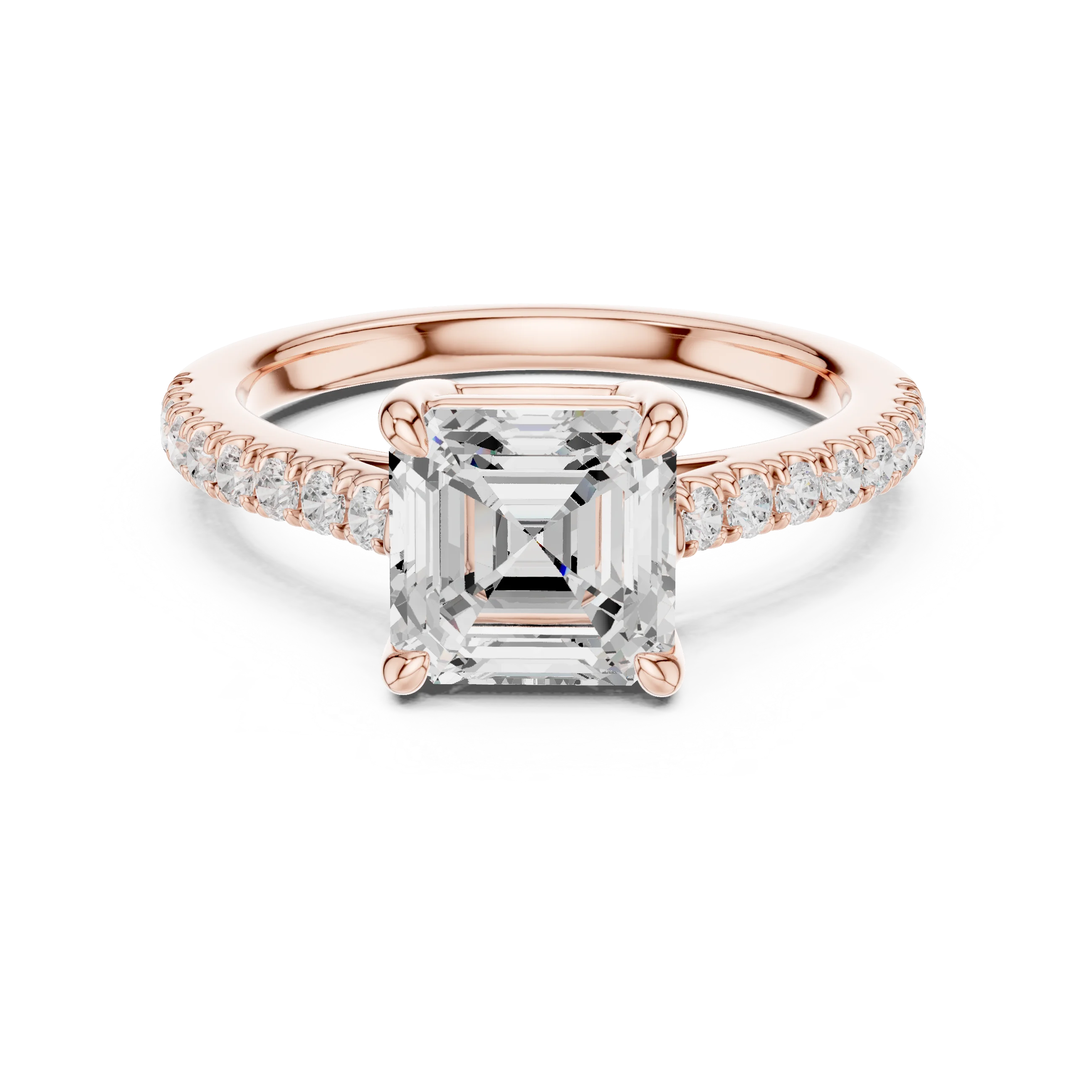 Asscher Cut Diamond Pave Band Engagement Ring