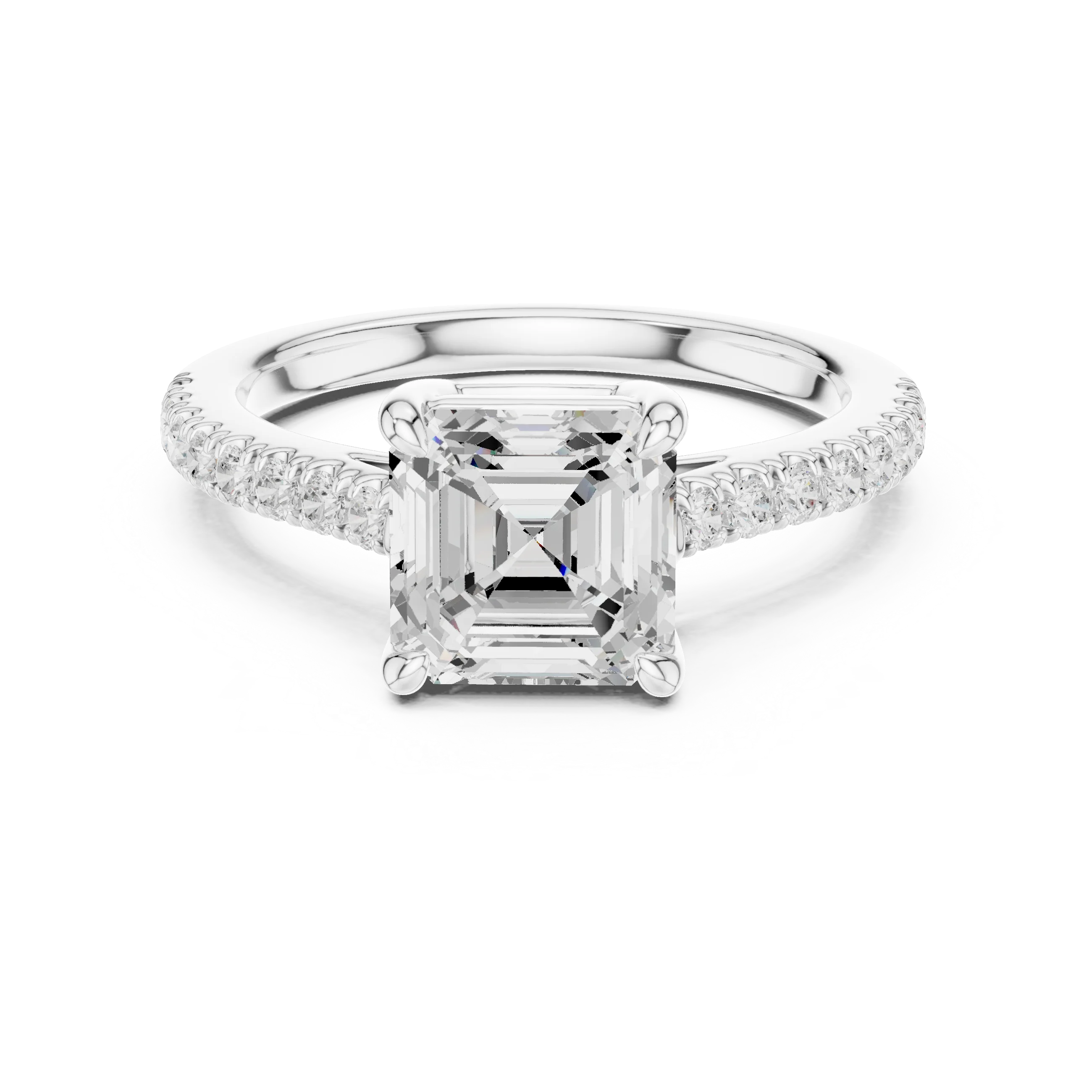 Asscher Cut Diamond Pave Band Engagement Ring