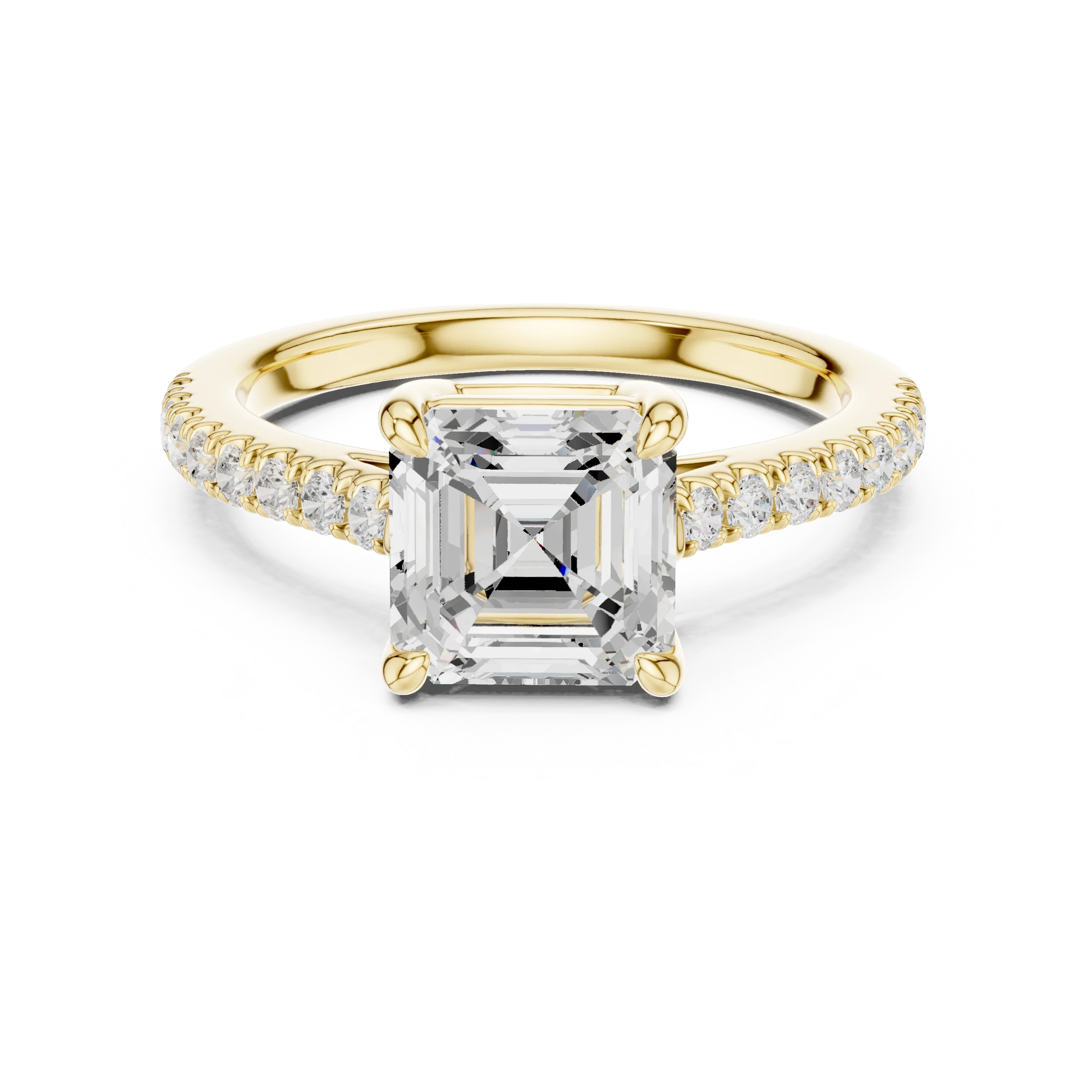 Asscher Cut Diamond Pave Band Engagement Ring