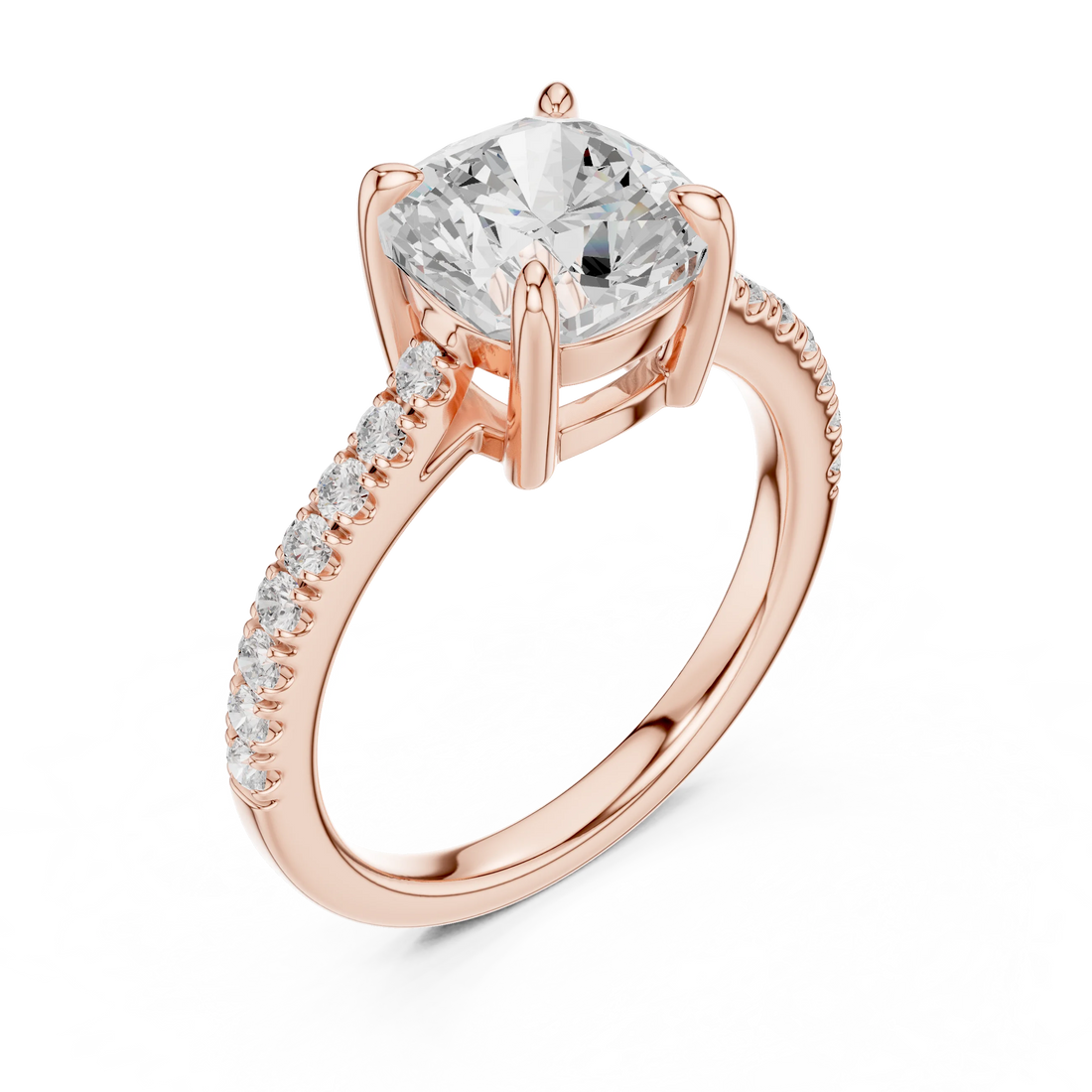 Cushion Cut Diamond Pave Band Engagement Ring