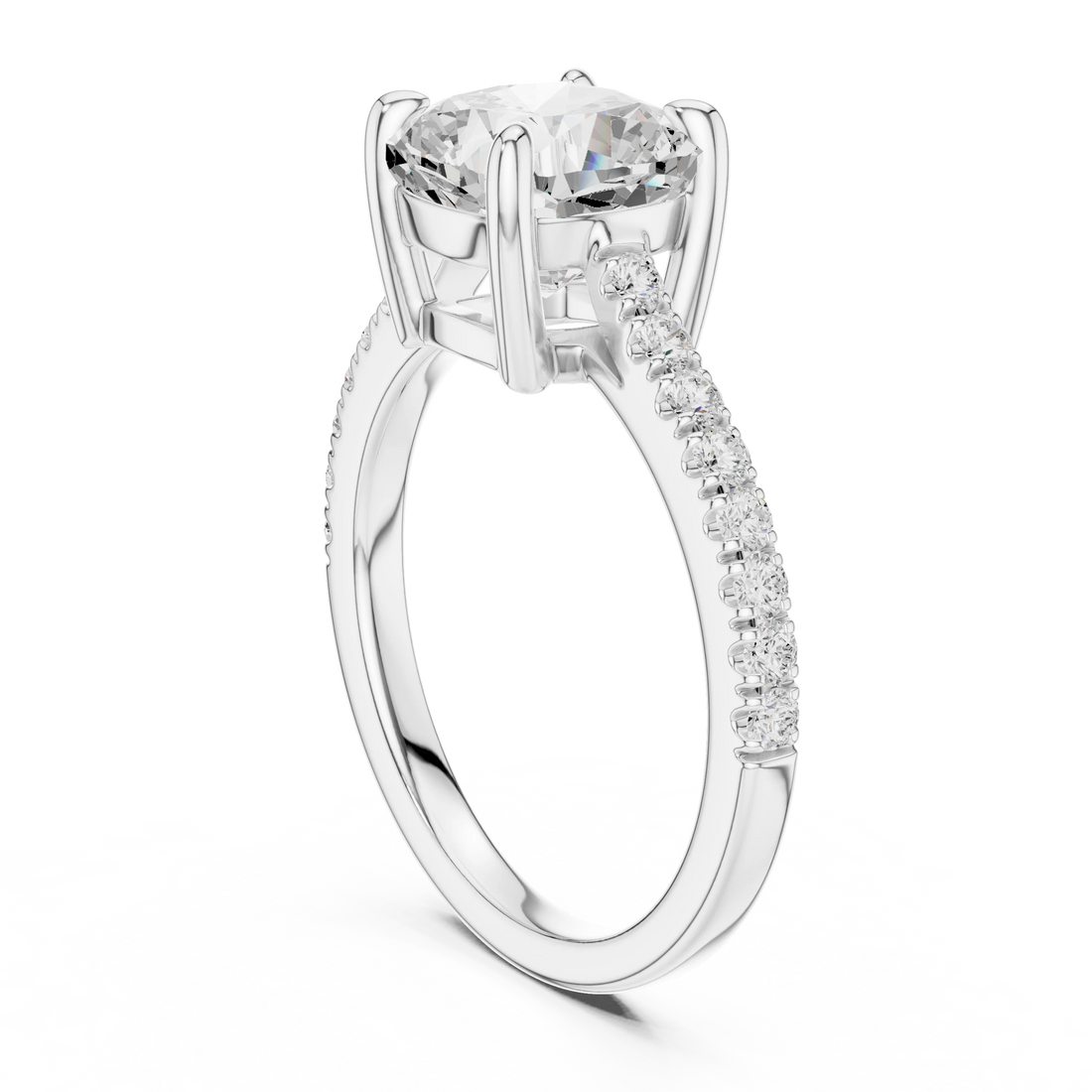 Cushion Cut Diamond Pave Band Engagement Ring