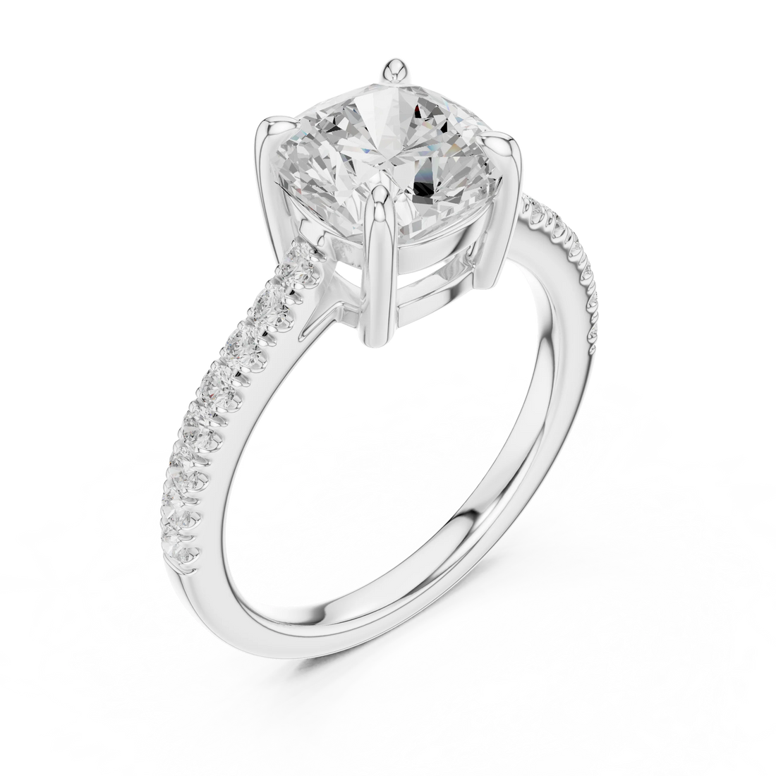 Cushion Cut Diamond Pave Band Engagement Ring