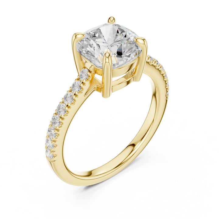 Cushion Cut Diamond Pave Band Engagement Ring