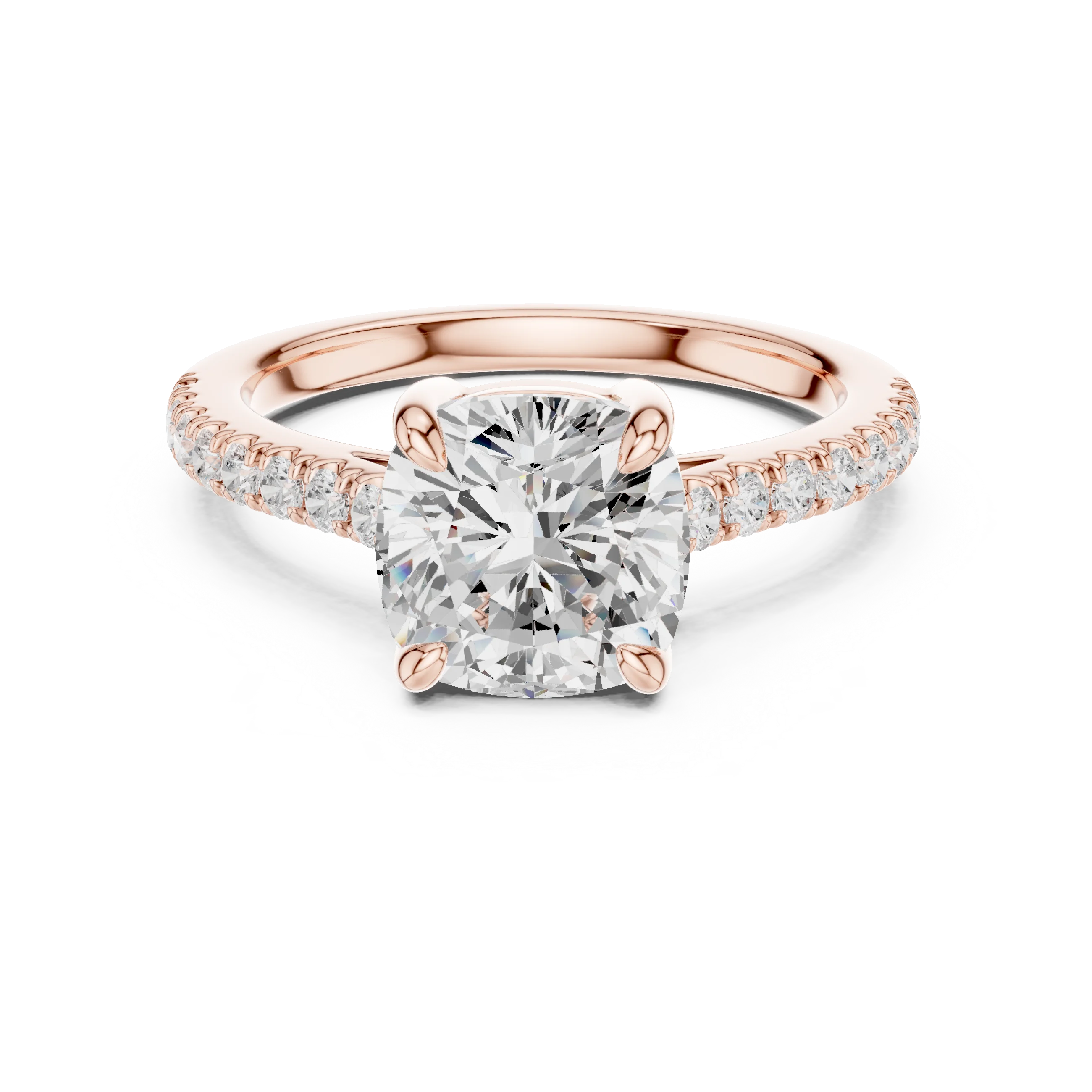 Cushion Cut Diamond Pave Band Engagement Ring