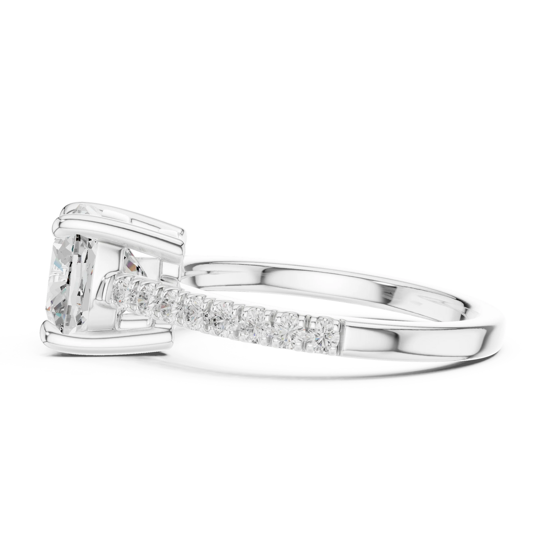 Cushion Cut Diamond Pave Band Engagement Ring