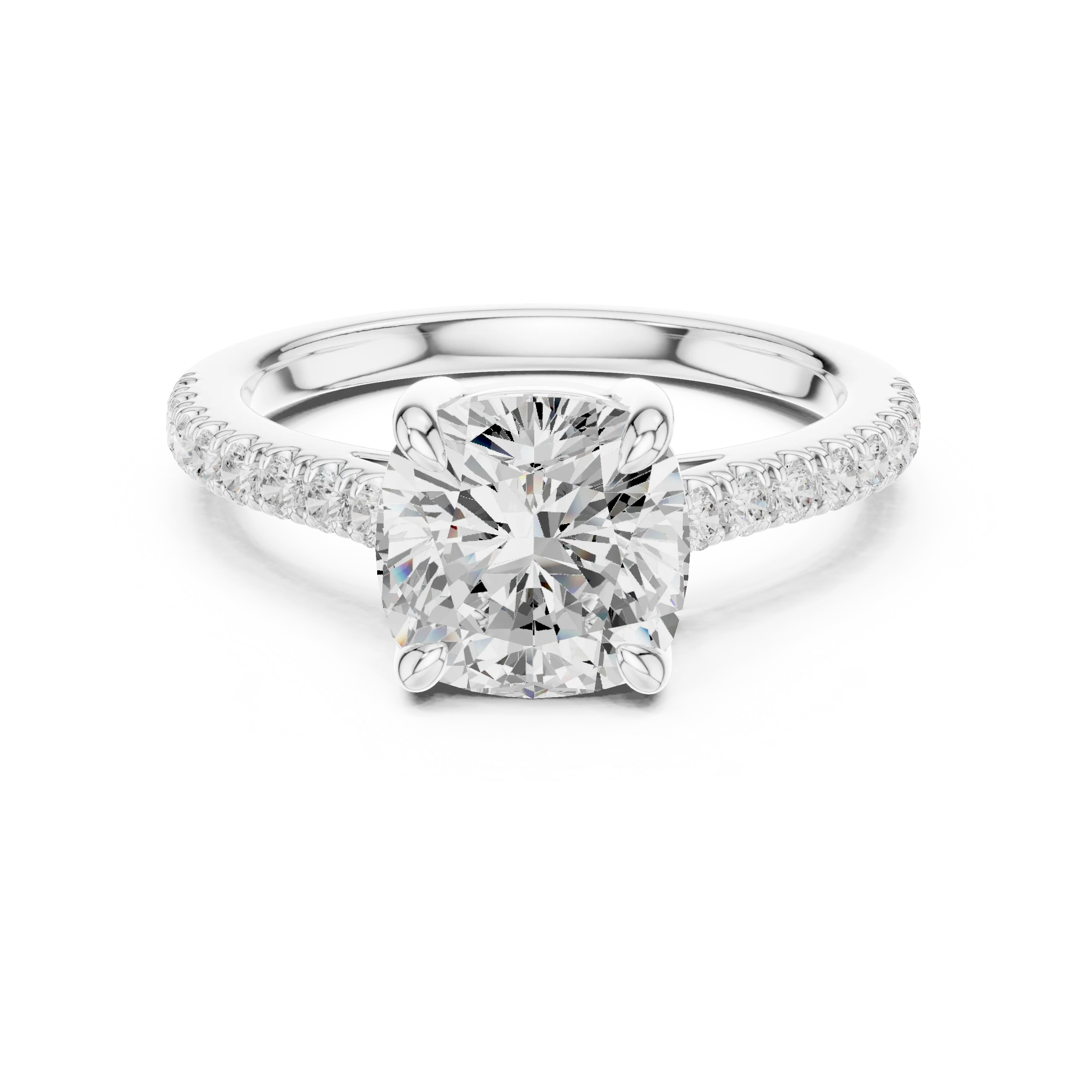 Cushion Cut Diamond Pave Band Engagement Ring