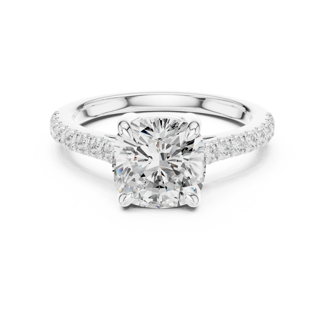Cushion Cut Diamond Pave Band Engagement Ring