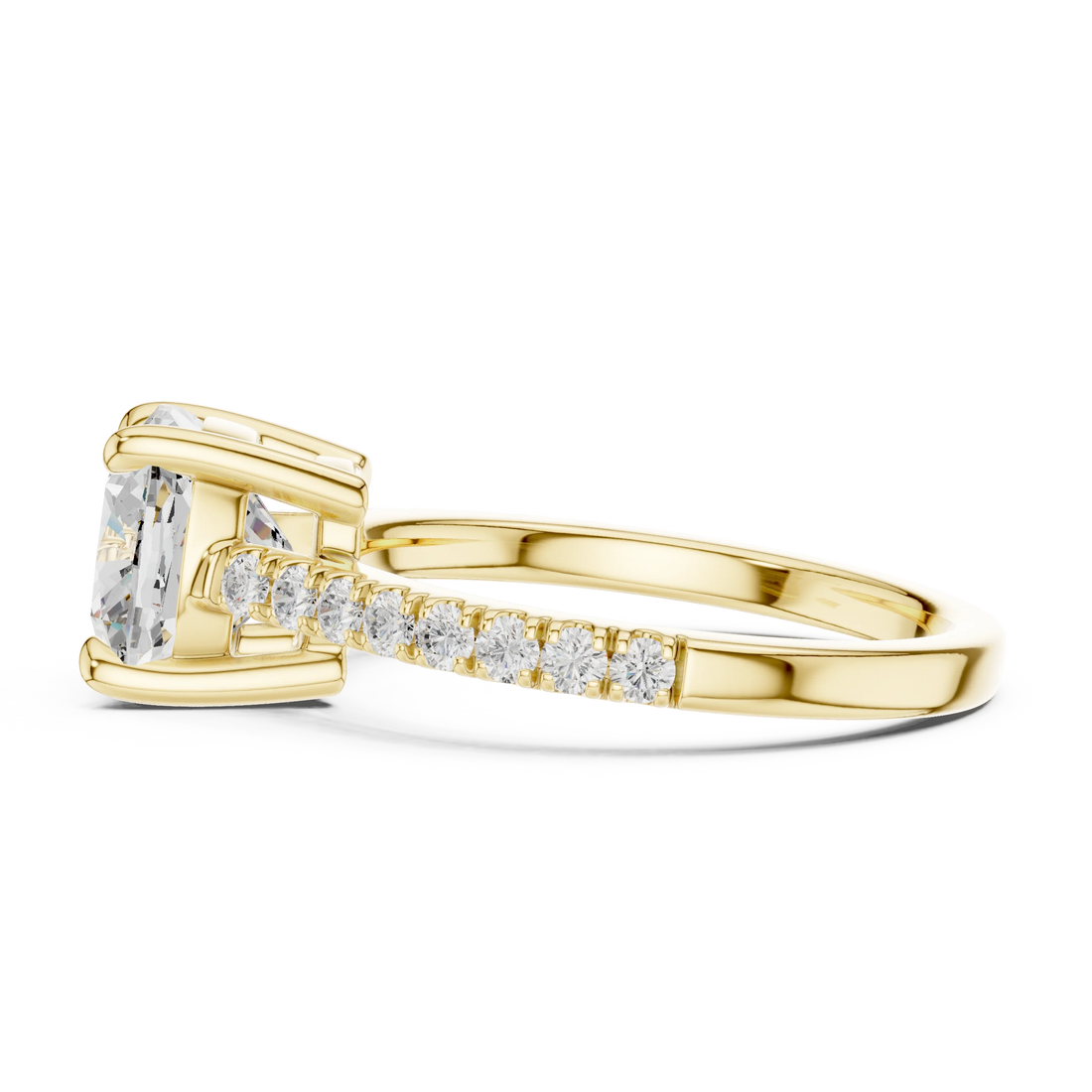 Cushion Cut Diamond Pave Band Engagement Ring