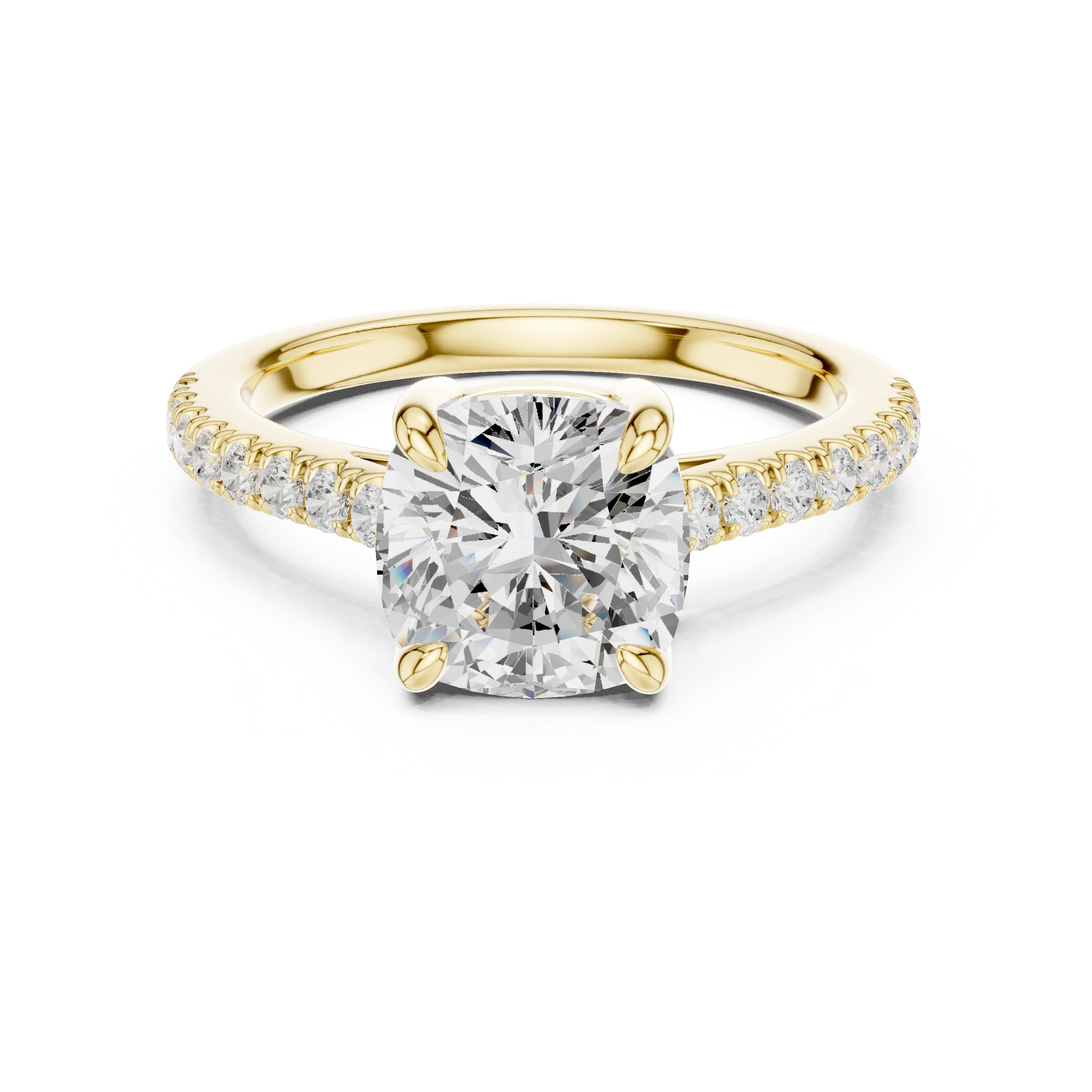 Cushion Cut Diamond Pave Band Engagement Ring