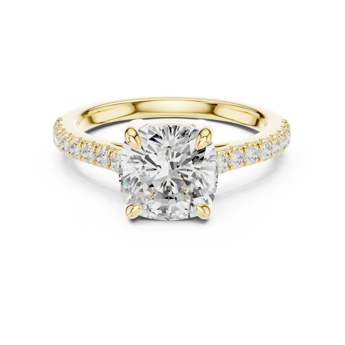 Cushion Cut Diamond Pave Band Engagement Ring