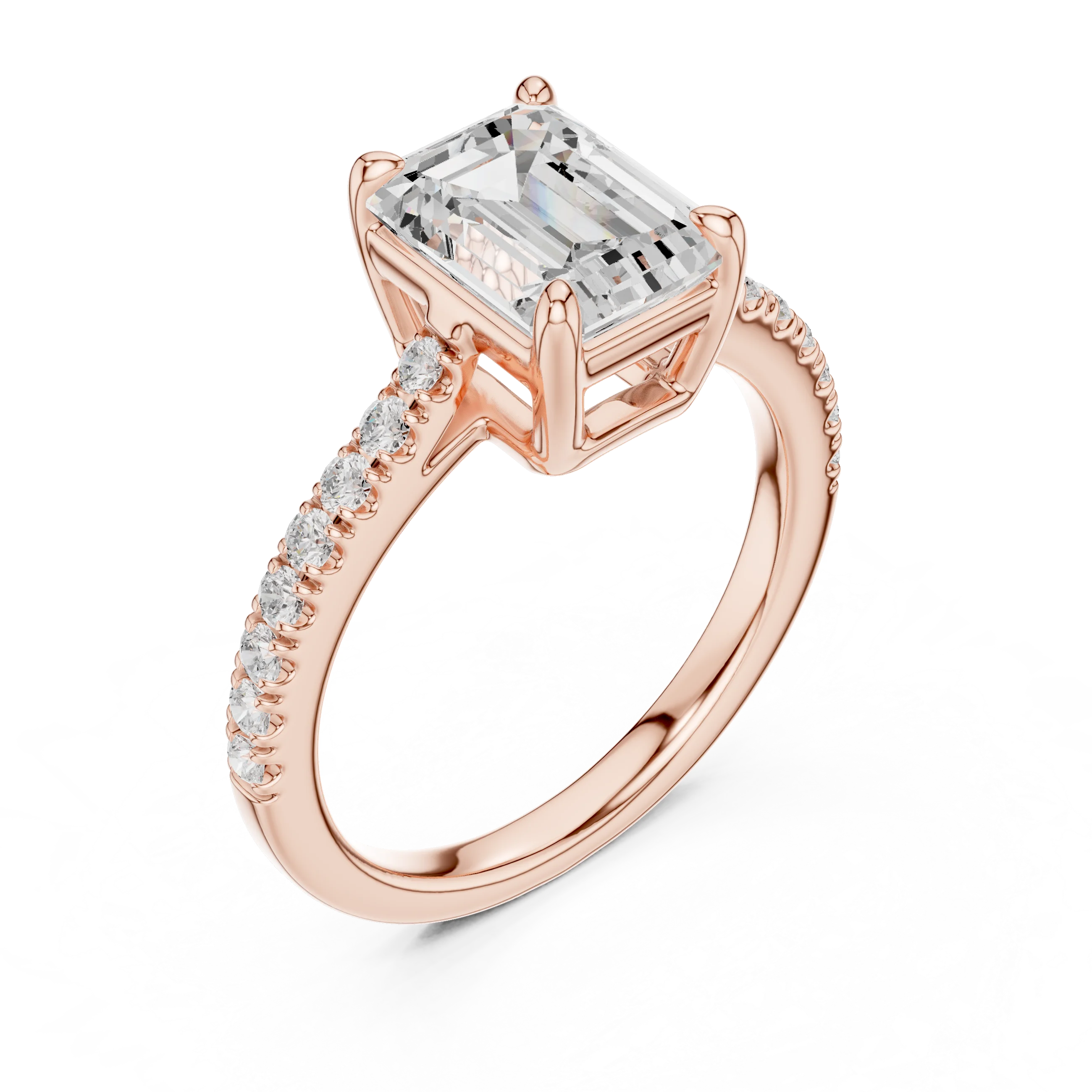 Emerald Cut Diamond Pave Band Engagement Ring