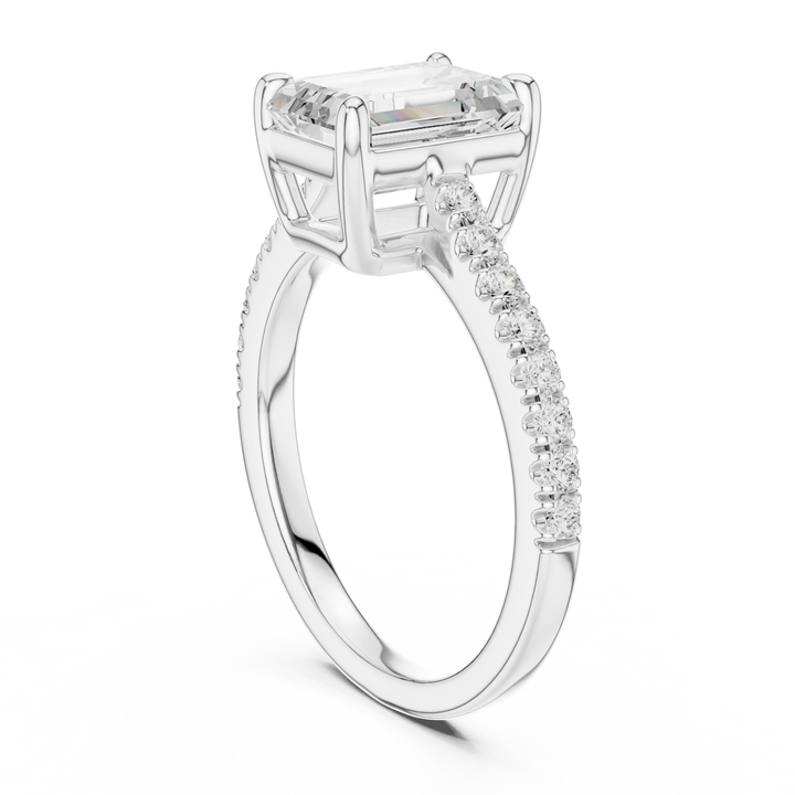 Emerald Cut Diamond Pave Band Engagement Ring