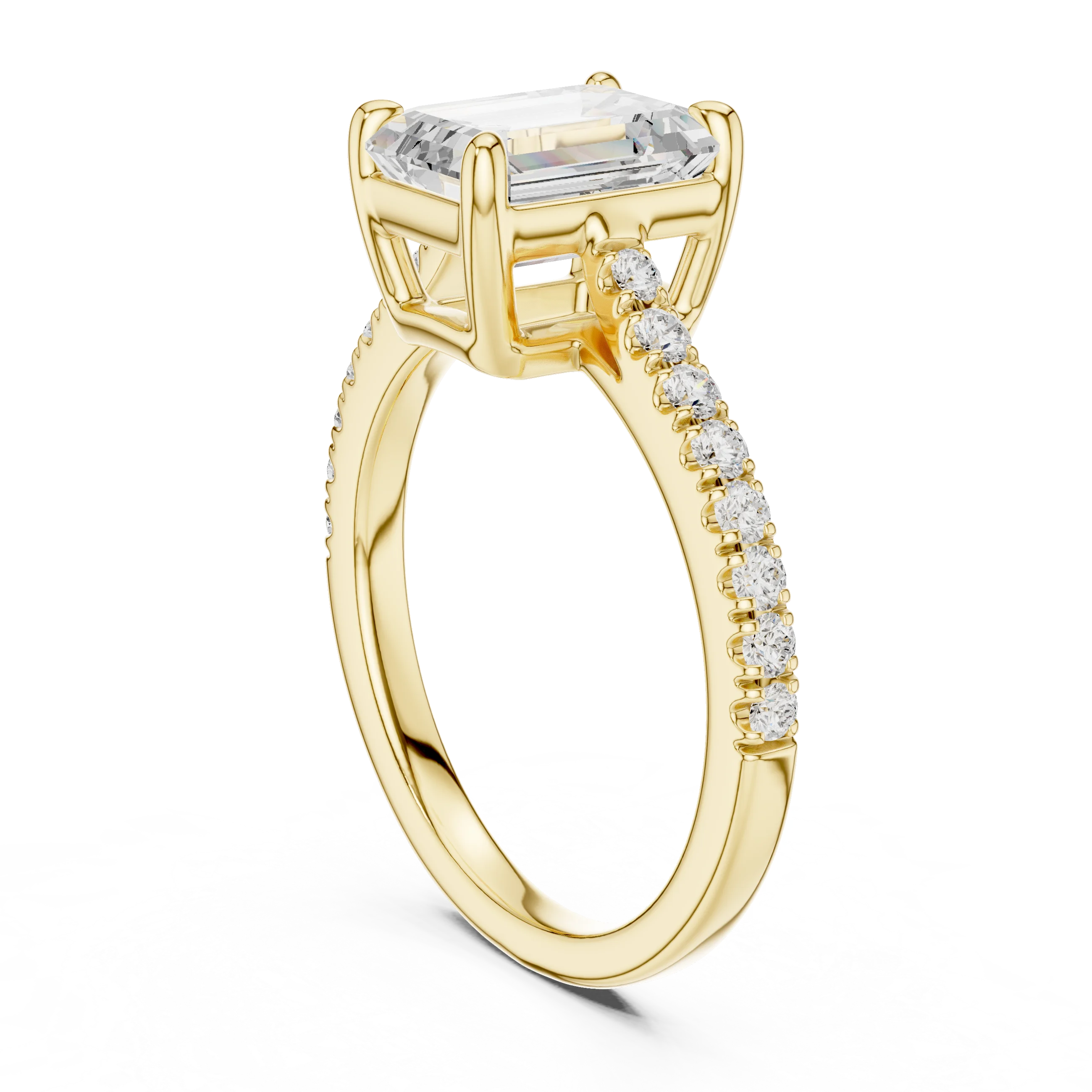 Emerald Cut Diamond Pave Band Engagement Ring
