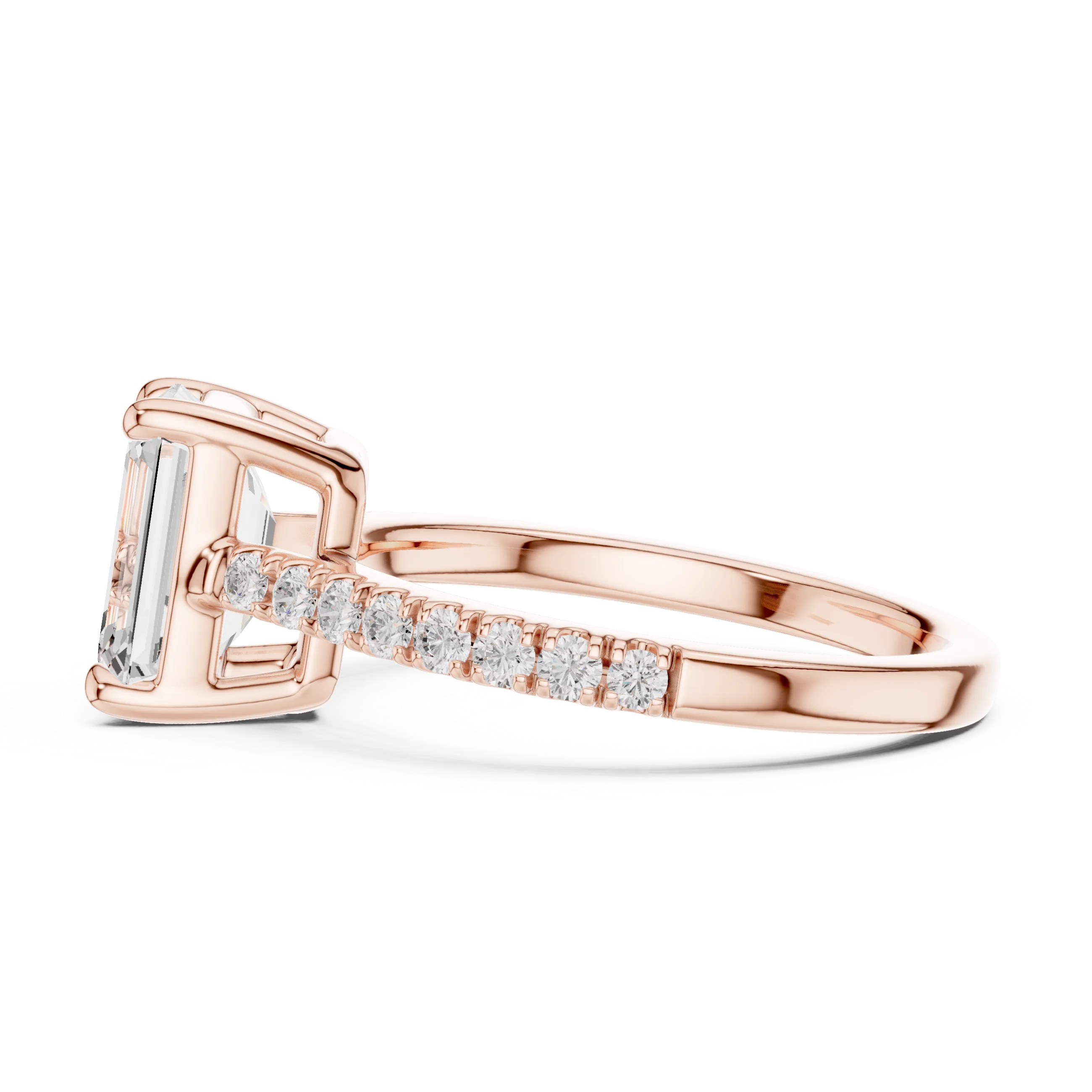 Emerald Cut Diamond Pave Band Engagement Ring