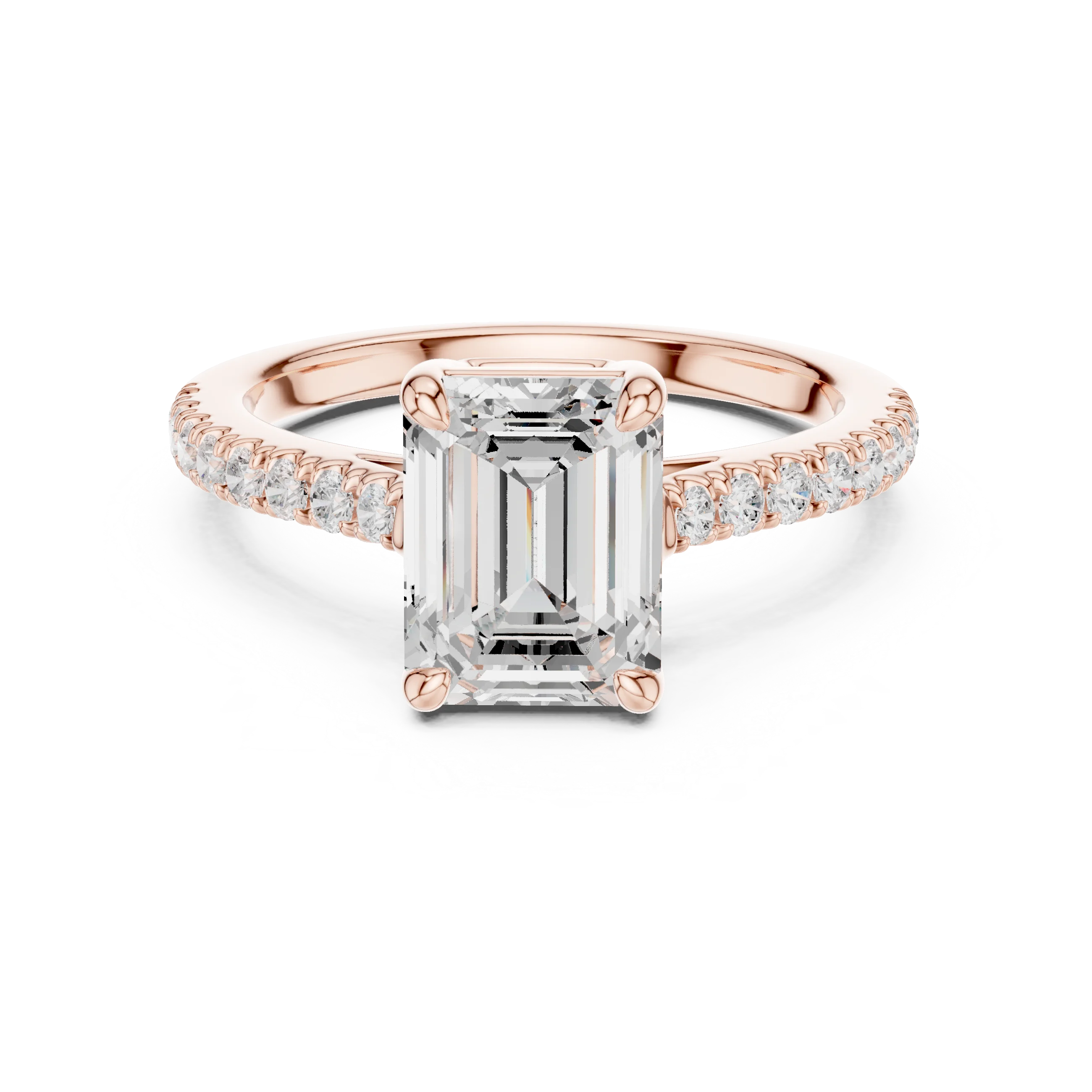 Emerald Cut Diamond Pave Band Engagement Ring