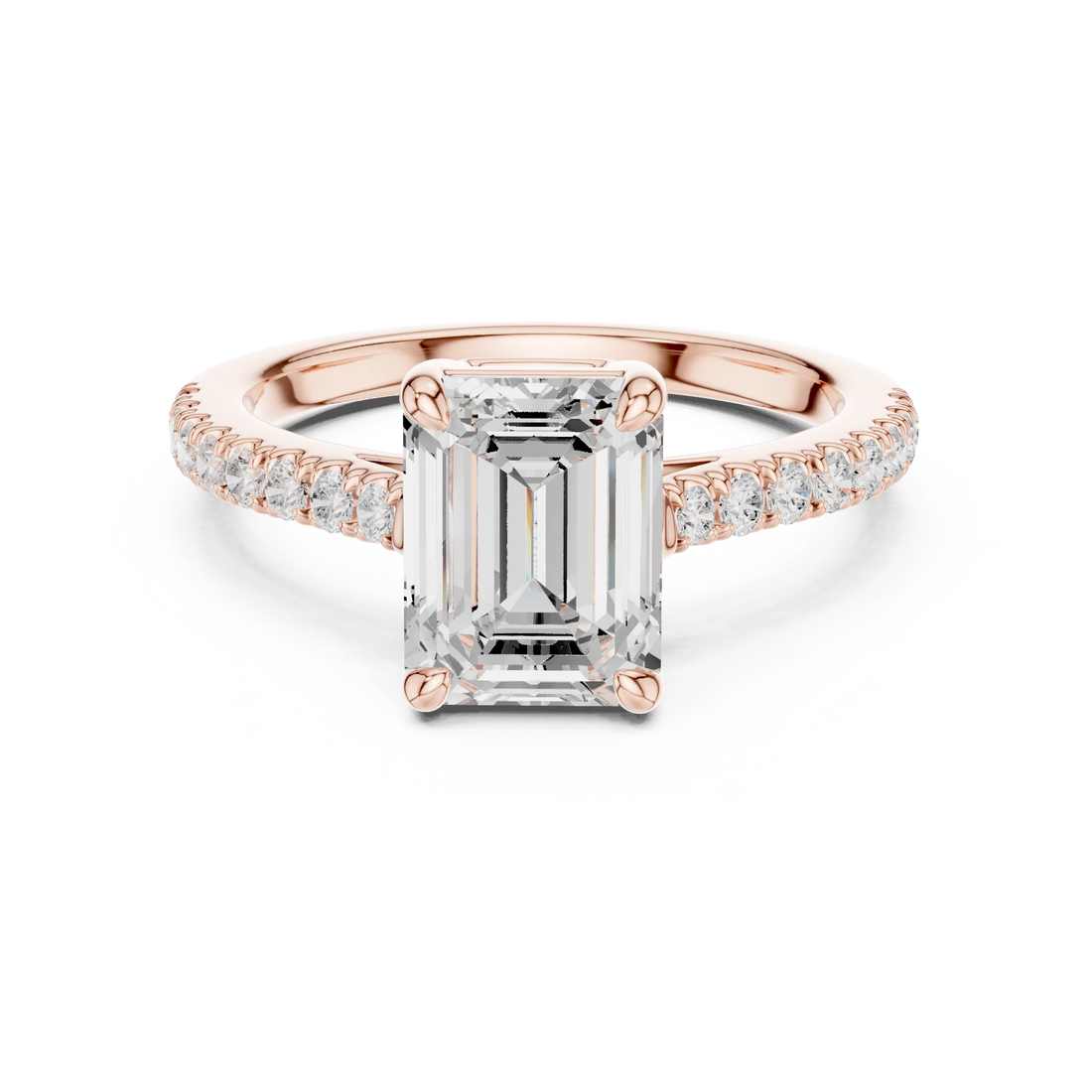 Emerald Cut Diamond Pave Band Engagement Ring