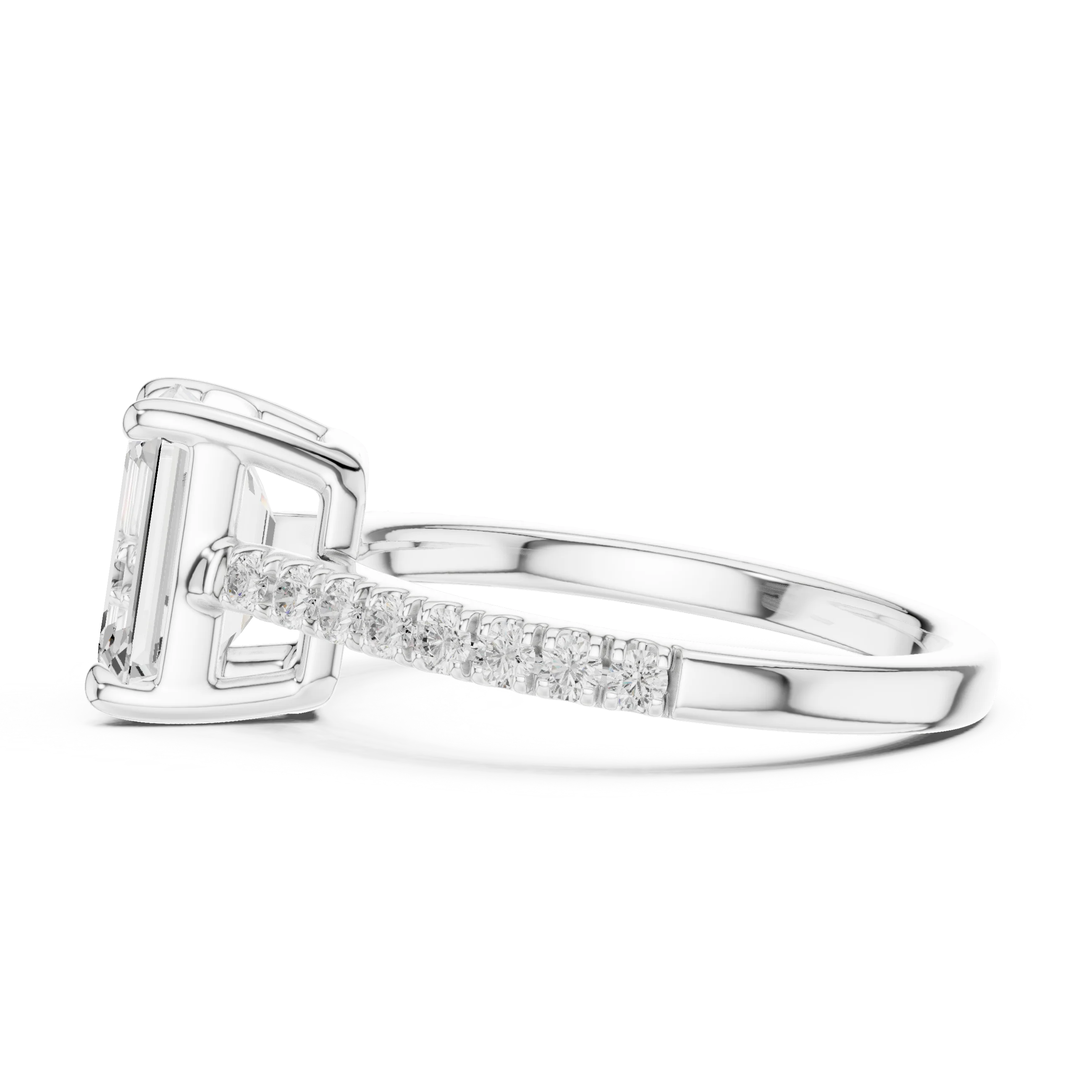 Emerald Cut Diamond Pave Band Engagement Ring