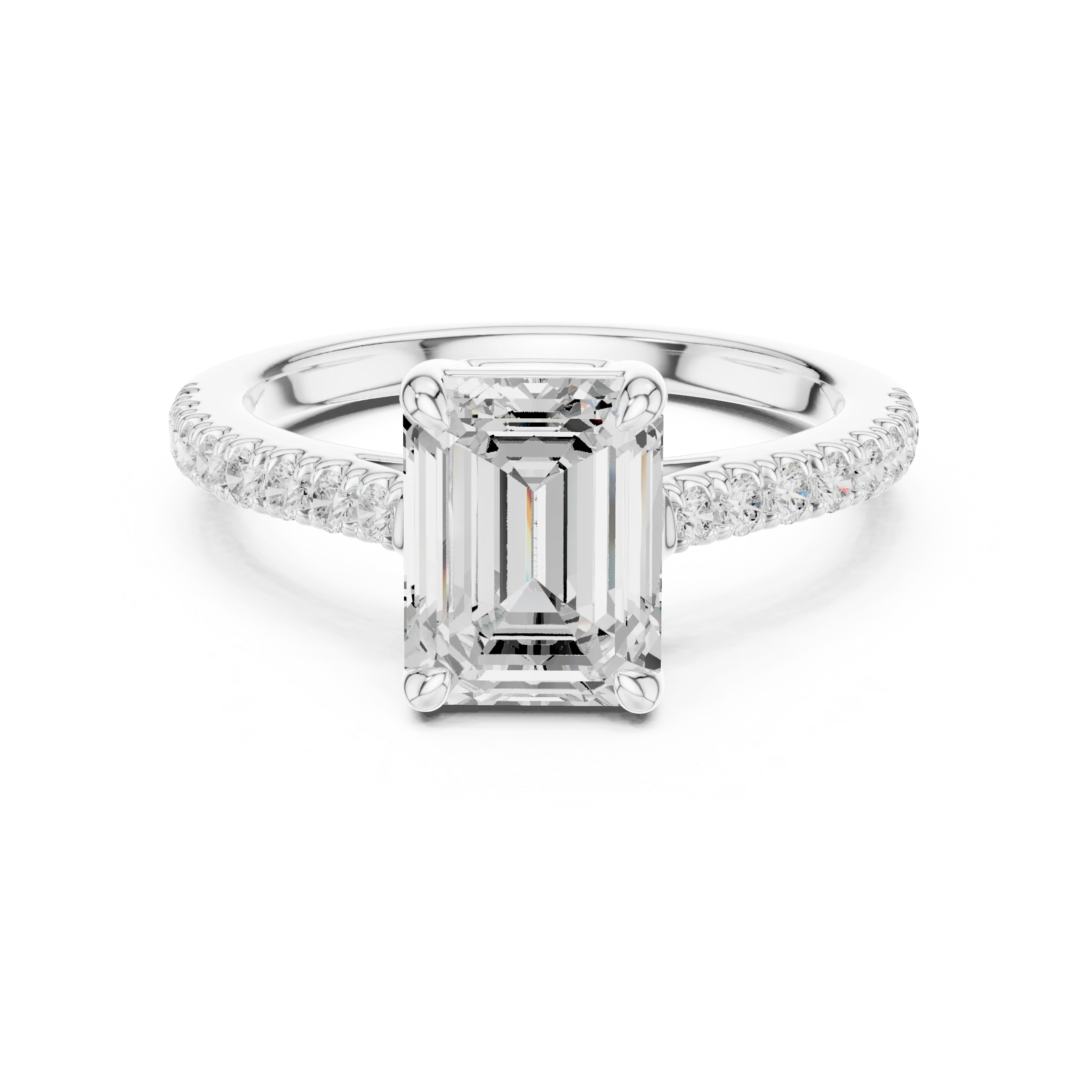 Emerald Cut Diamond Pave Band Engagement Ring