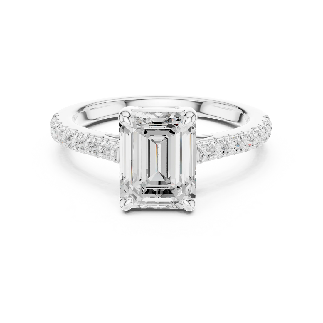 Emerald Cut Diamond Pave Band Engagement Ring