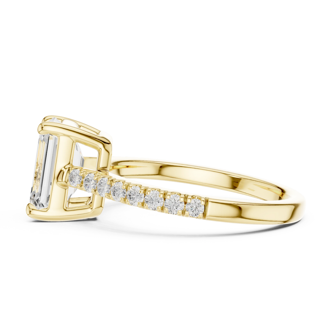 Emerald Cut Diamond Pave Band Engagement Ring