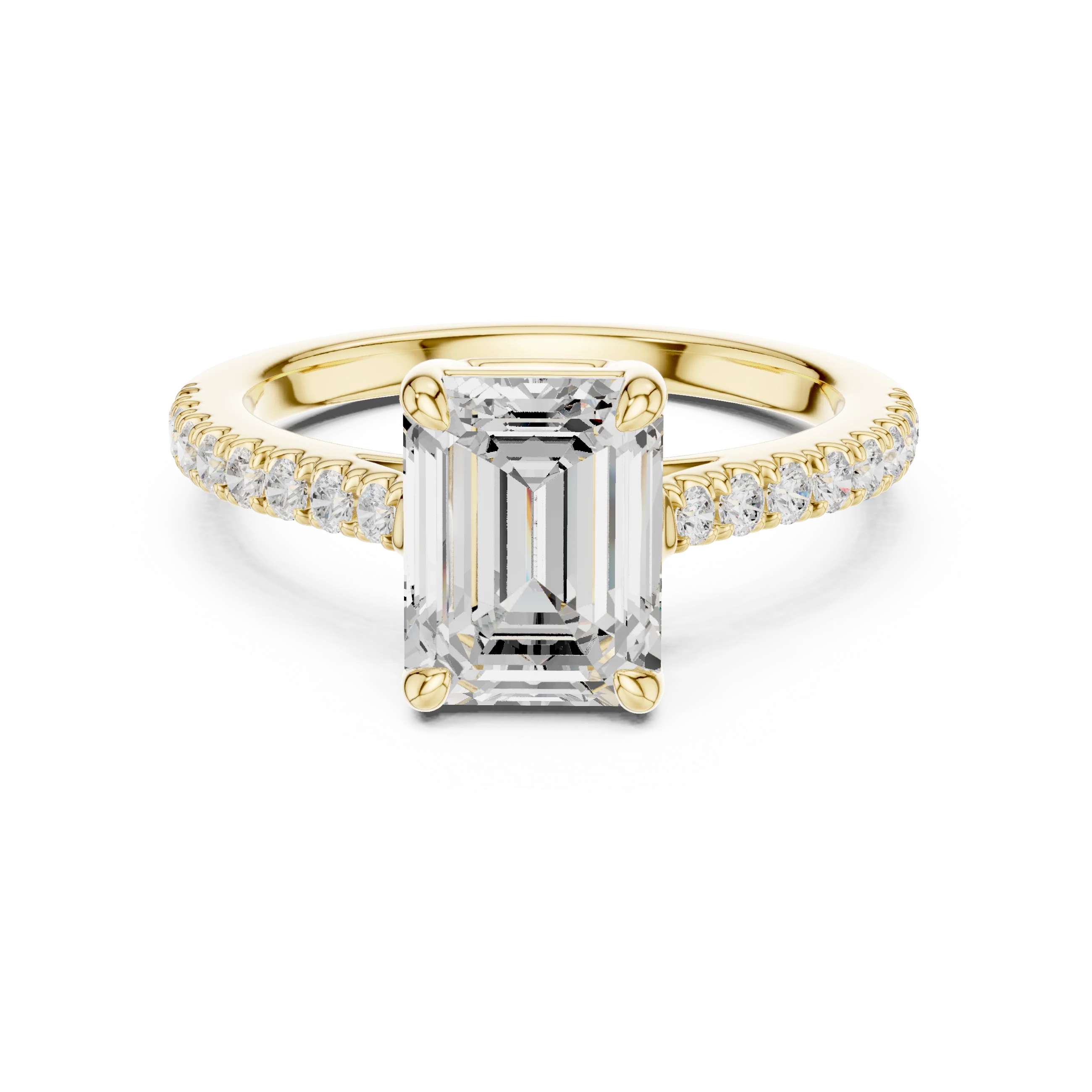 Emerald Cut Diamond Pave Band Engagement Ring